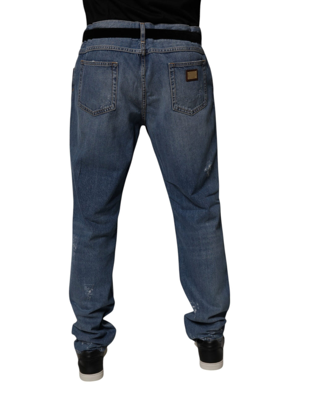 Jean droit en denim de coton bleu déchiré Dolce &amp; Gabbana