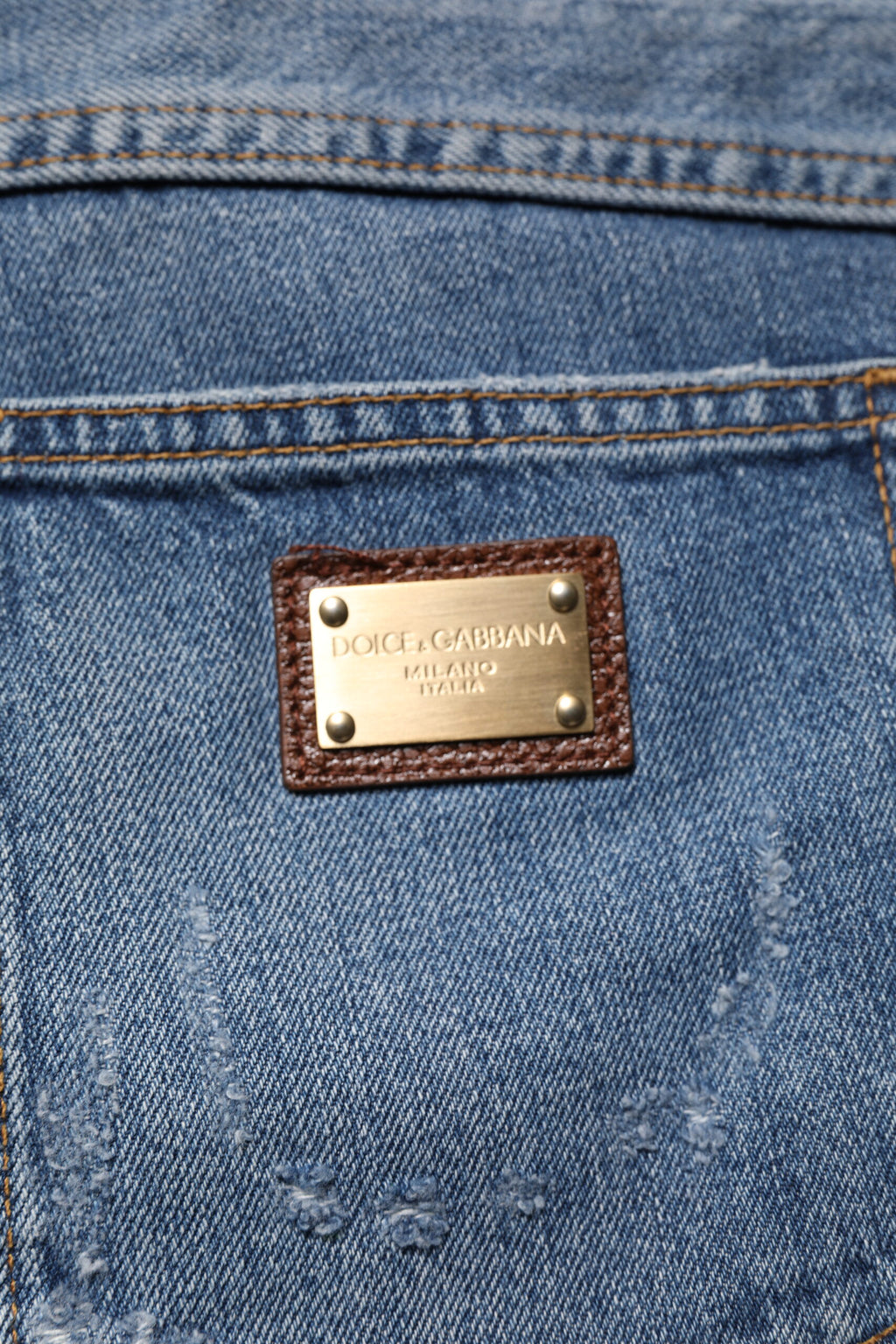Jean droit en denim de coton bleu déchiré Dolce &amp; Gabbana