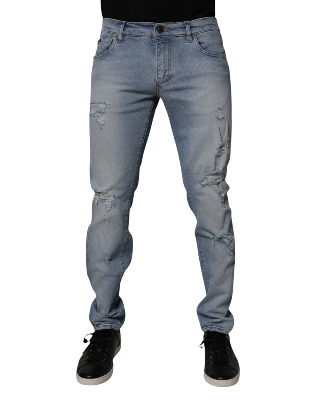 Jean skinny bleu en coton déchiré Dolce &amp; Gabbana pour homme