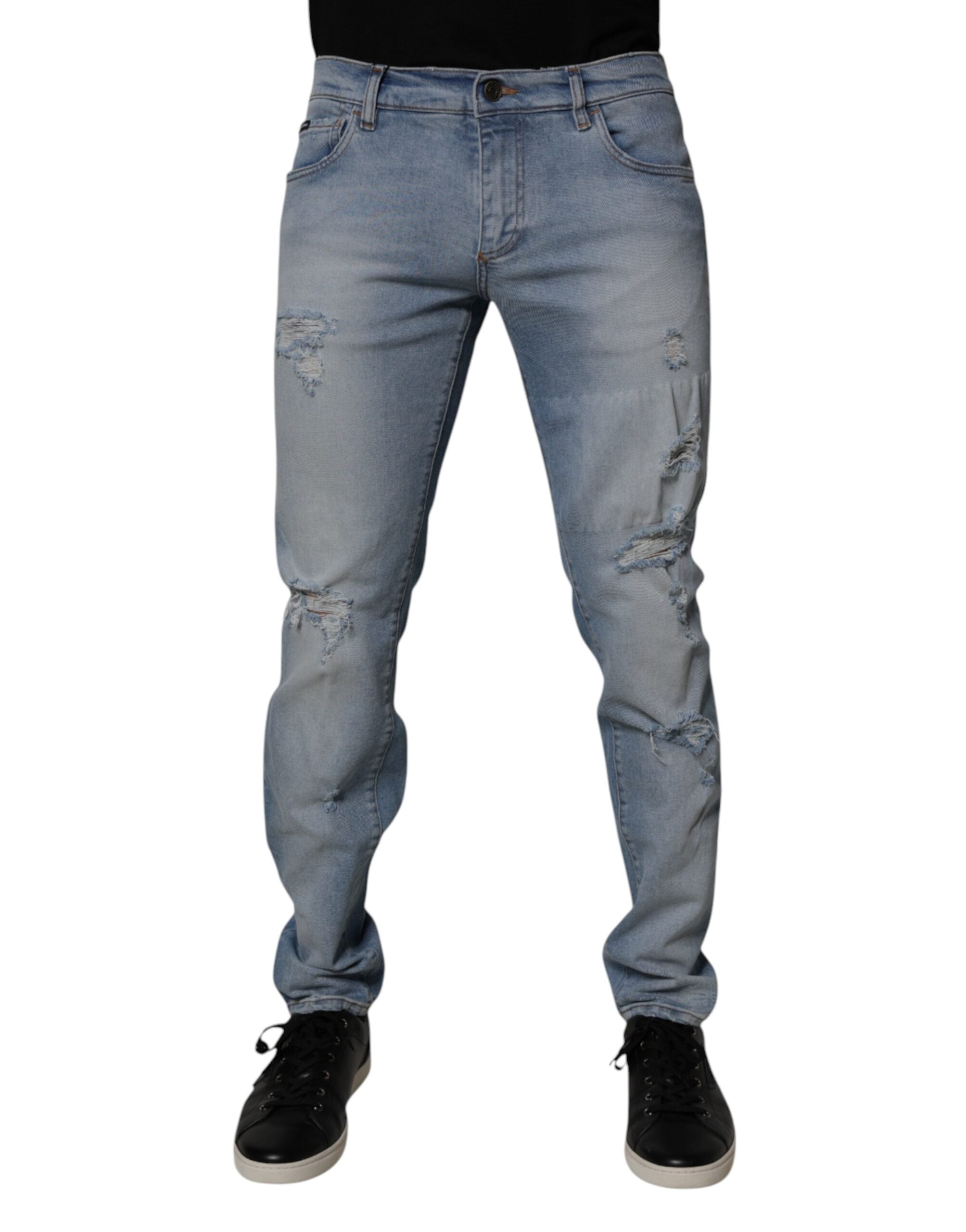 Jean skinny bleu en coton déchiré Dolce &amp; Gabbana pour homme
