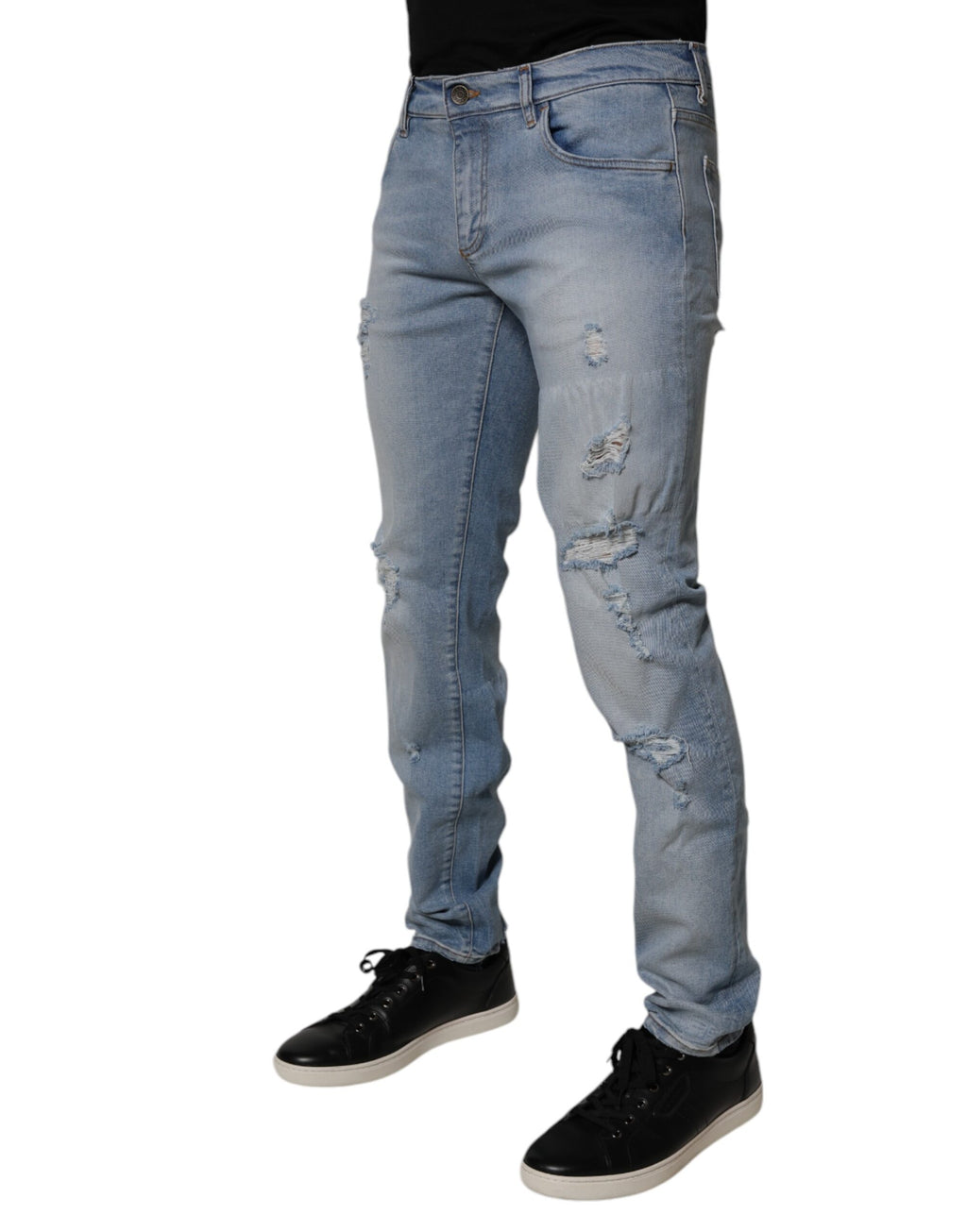 Jean skinny bleu en coton déchiré Dolce &amp; Gabbana pour homme