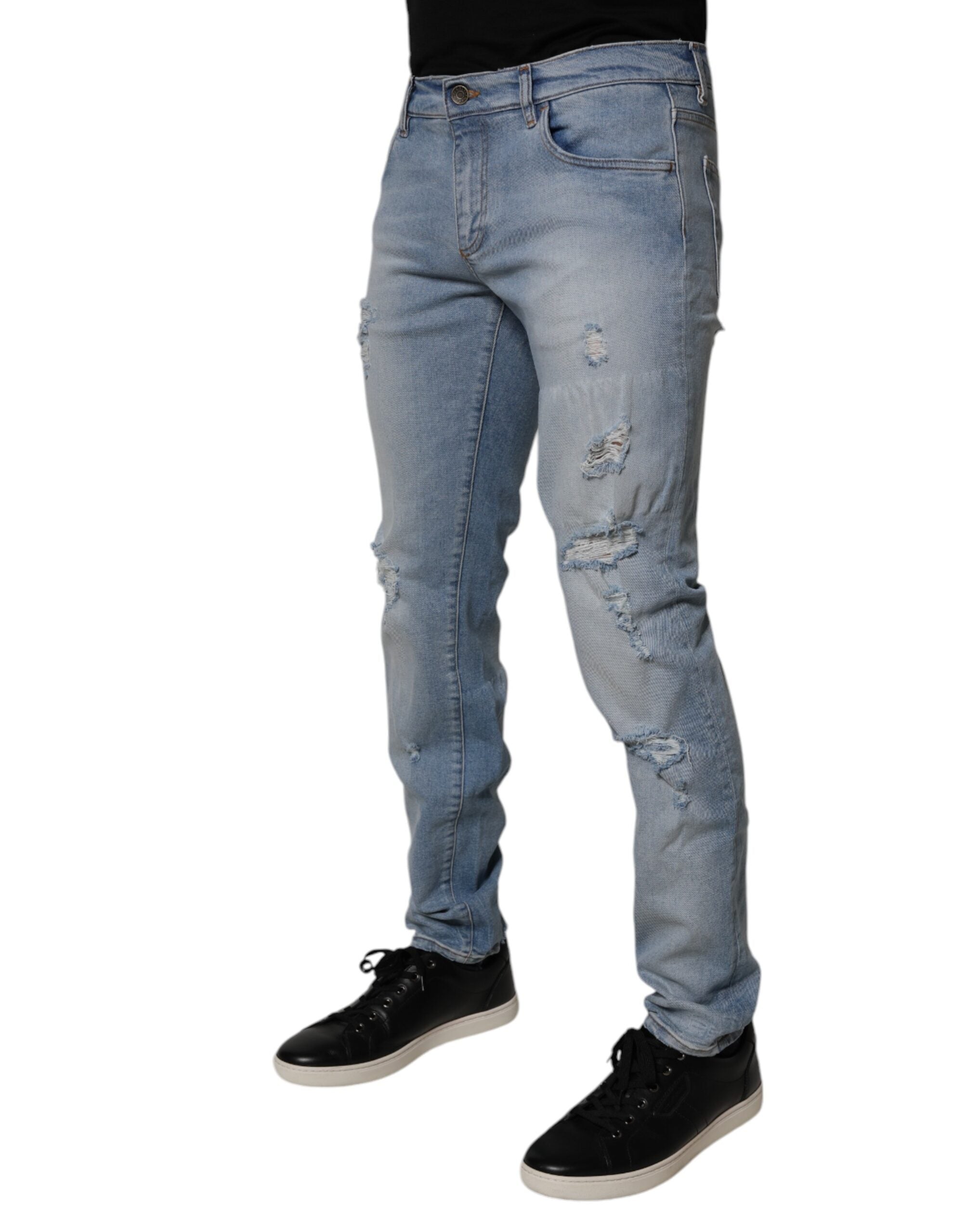 Jean skinny bleu en coton déchiré Dolce &amp; Gabbana pour homme