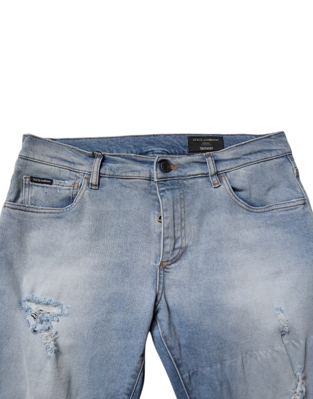Jean skinny bleu en coton déchiré Dolce &amp; Gabbana pour homme