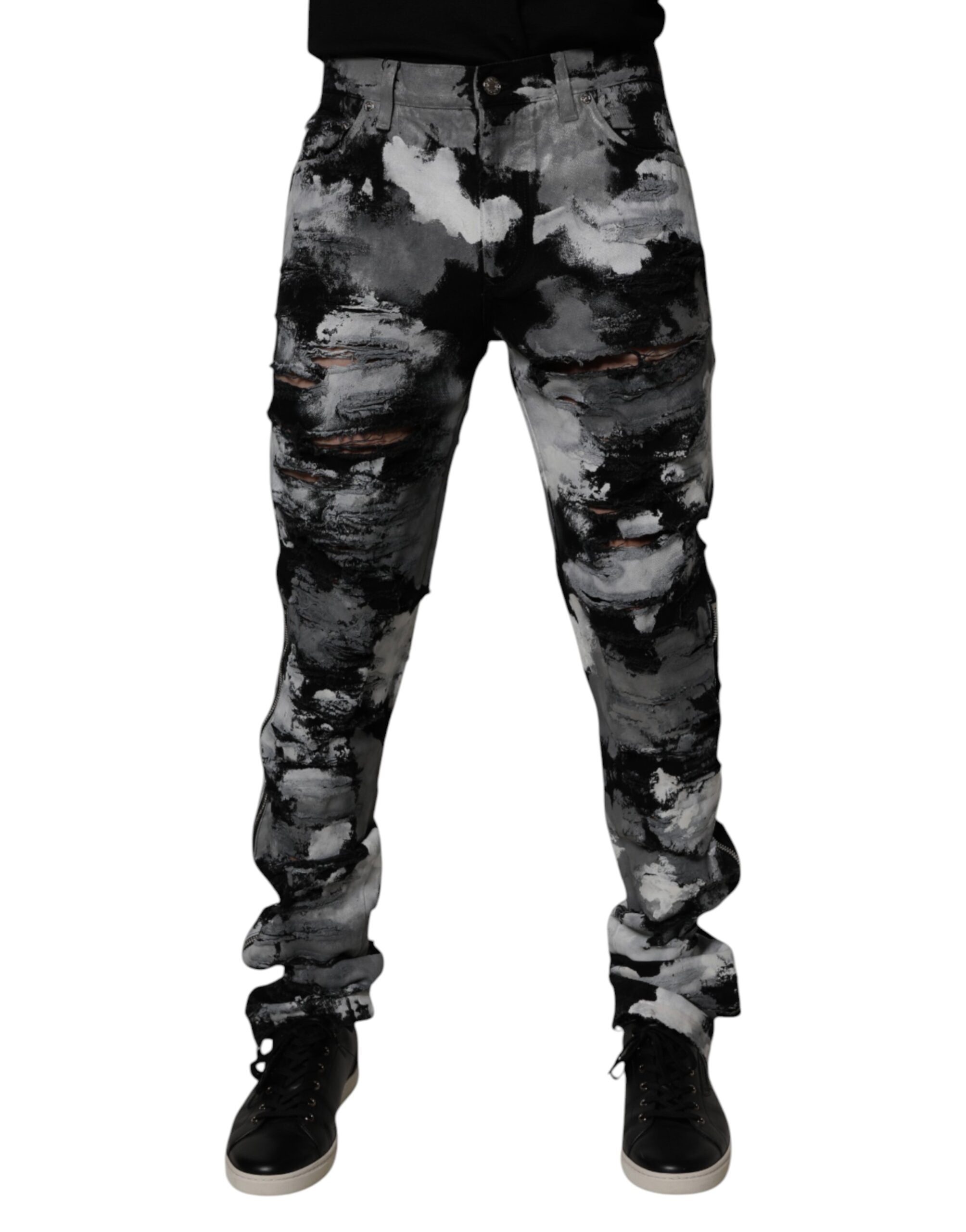 Jean skinny en denim déchiré camouflage multicolore Dolce &amp; Gabbana