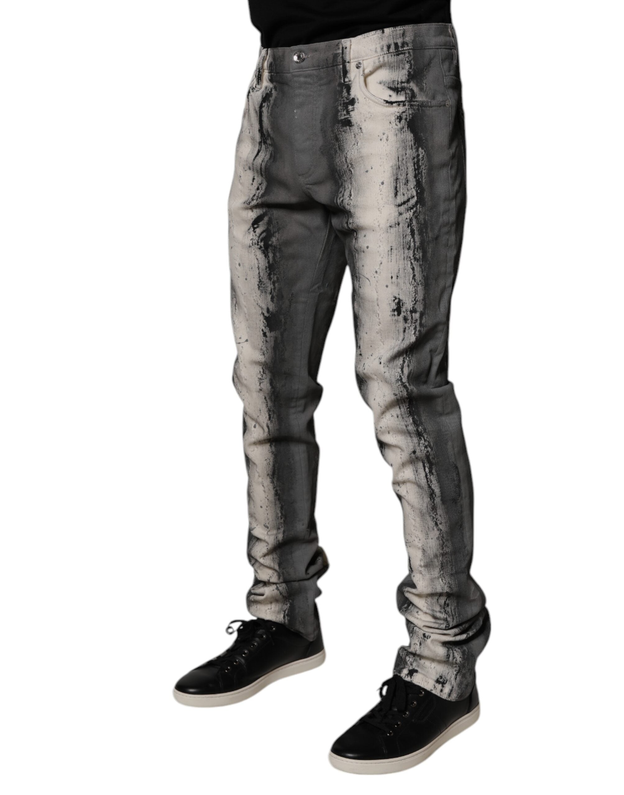 Jean skinny en coton gris tie-dye Dolce &amp; Gabbana pour homme