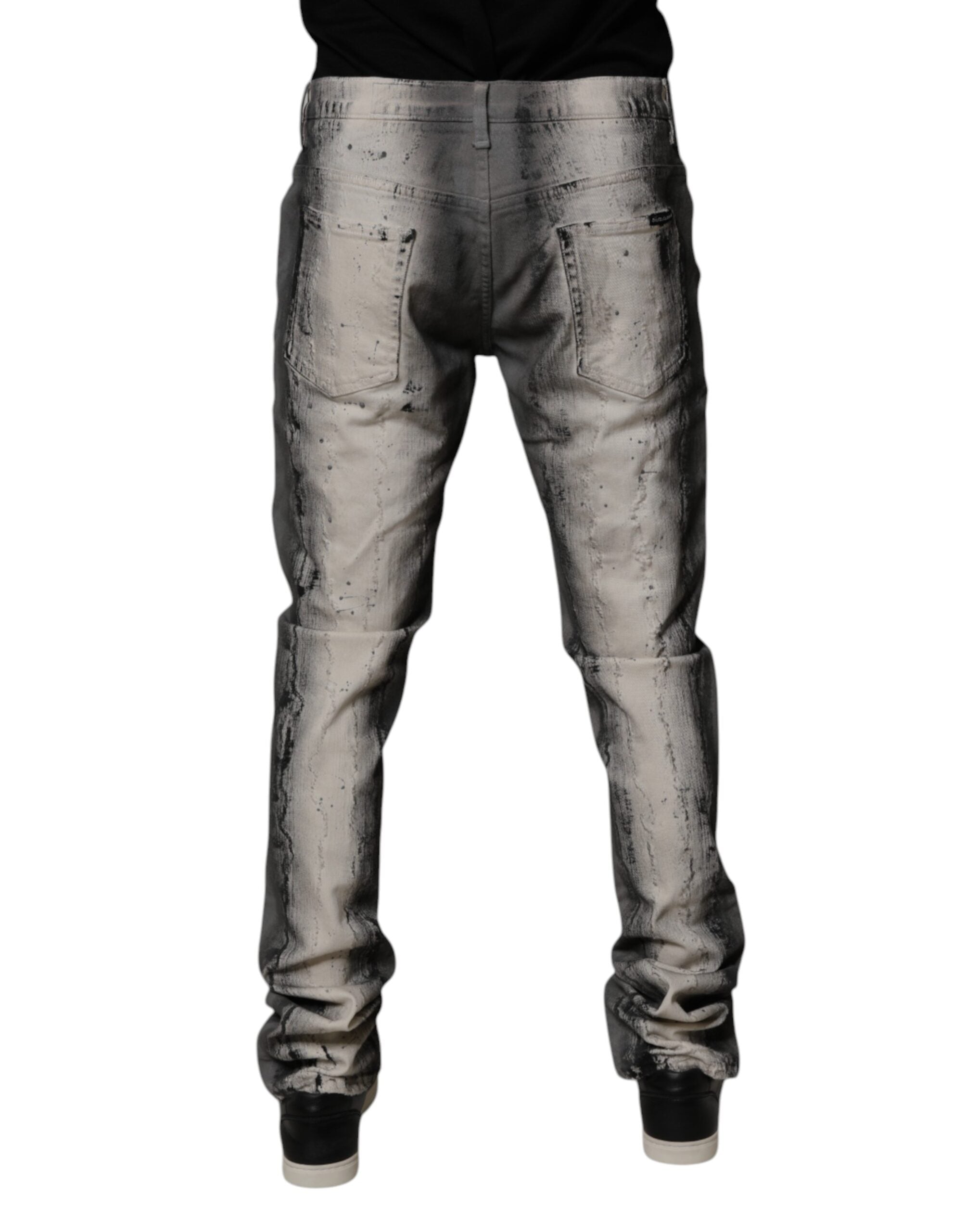 Jean skinny en coton gris tie-dye Dolce &amp; Gabbana pour homme