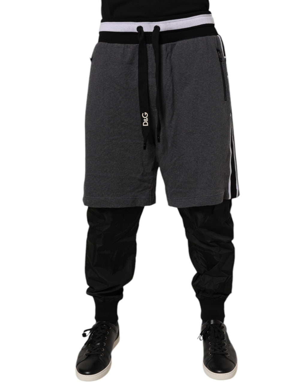 Dolce &amp; Gabbana Schwarz Grau Baumwolle Lagen Herren Jogginghose Hose