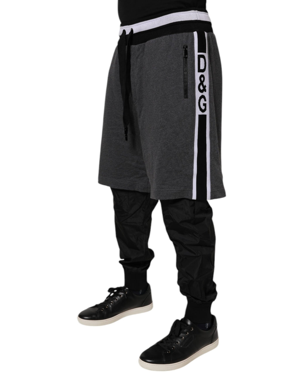 Dolce &amp; Gabbana Schwarz Grau Baumwolle Lagen Herren Jogginghose Hose