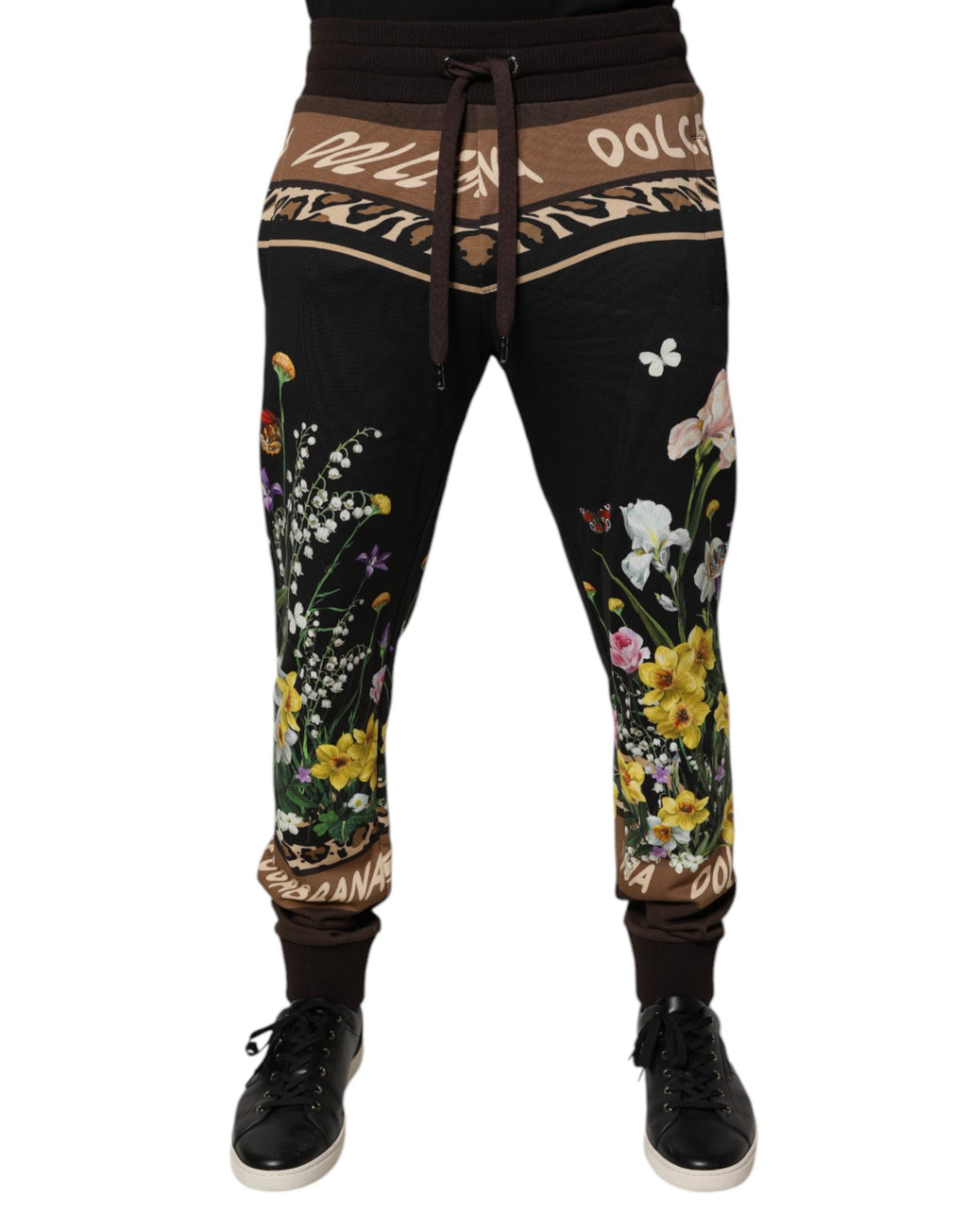 Dolce &amp; Gabbana – Schwarze Jogginghose aus Baumwolle mit Blumenmuster