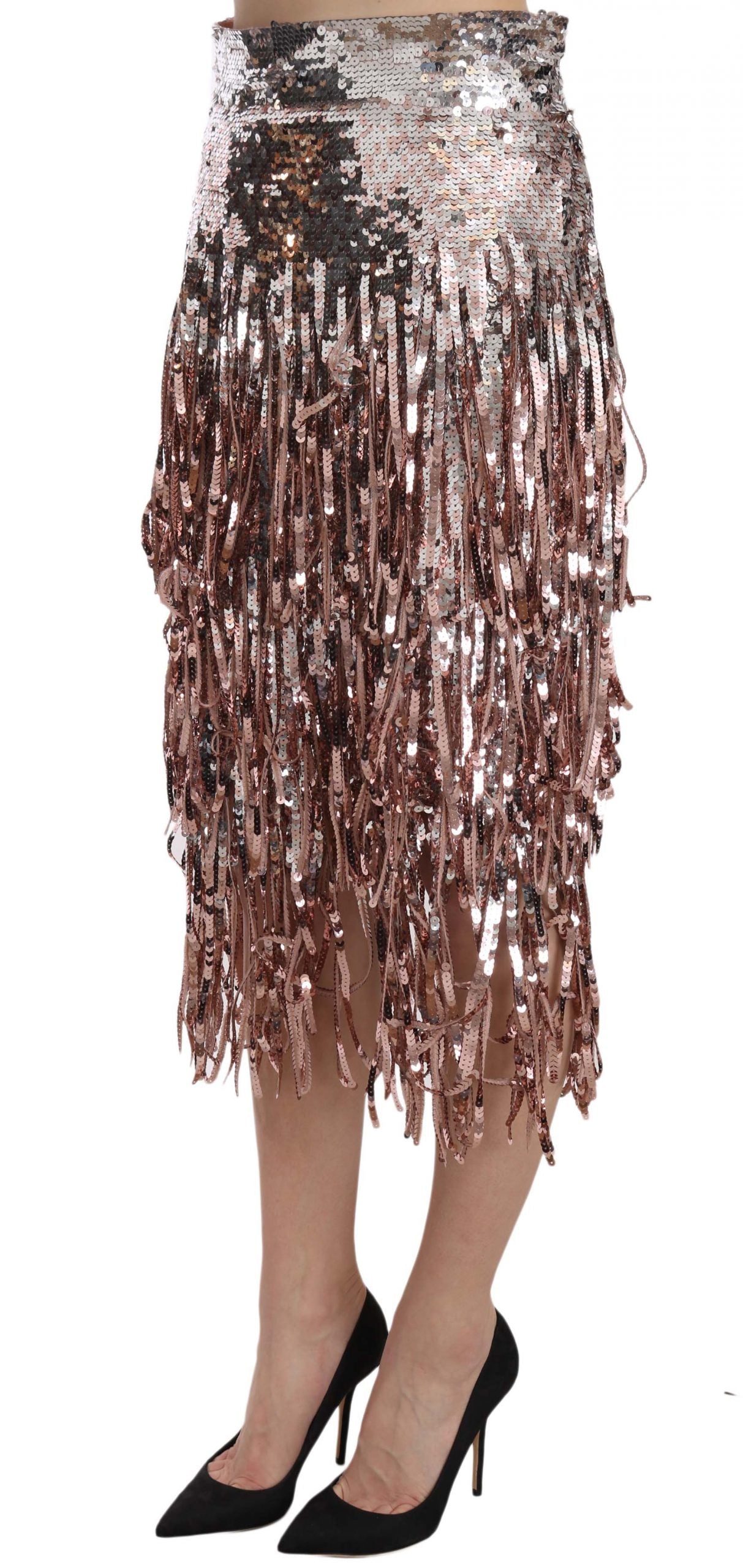 Jupe midi taille haute en tulle à paillettes métallisées Dolce &amp; Gabbana