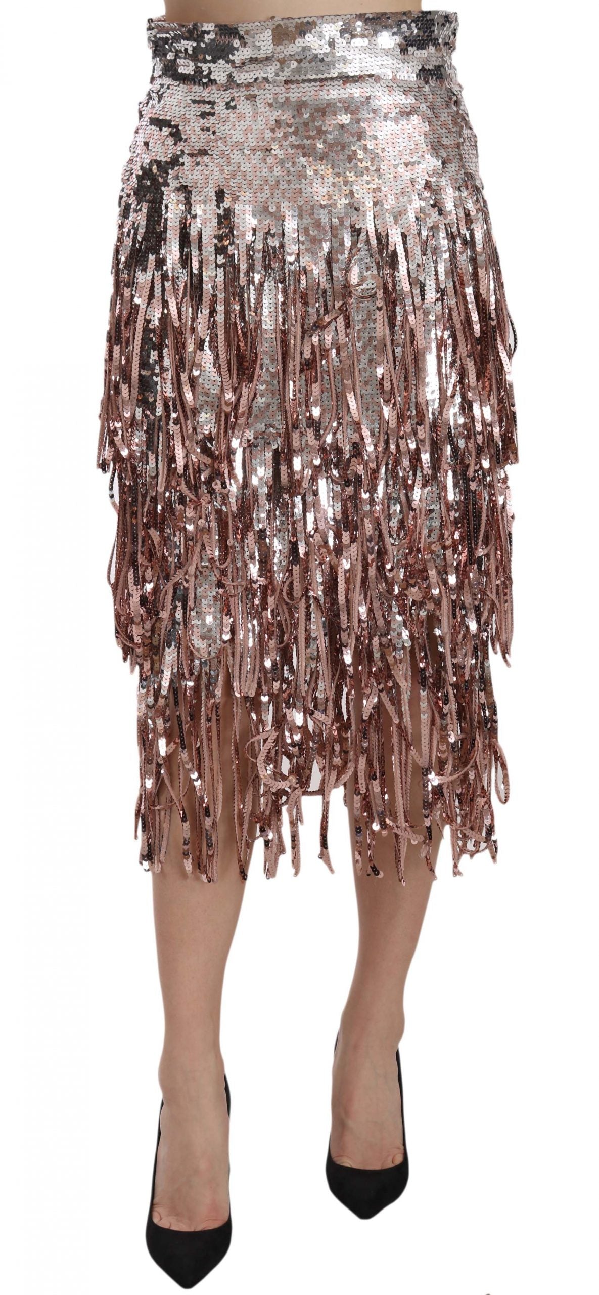 Jupe midi taille haute en tulle à paillettes métallisées Dolce &amp; Gabbana