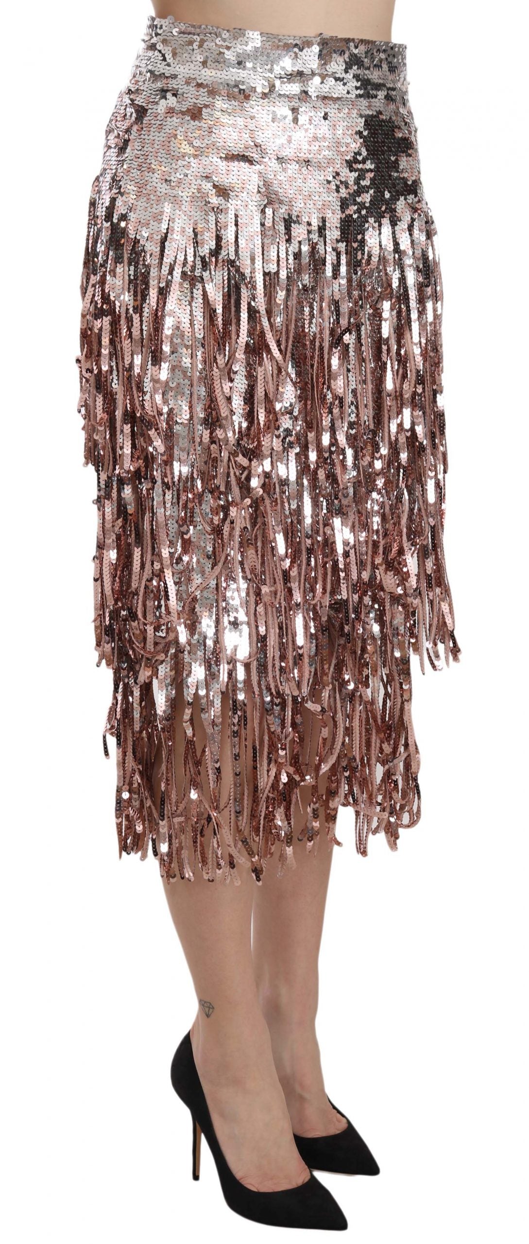 Jupe midi taille haute en tulle à paillettes métallisées Dolce &amp; Gabbana