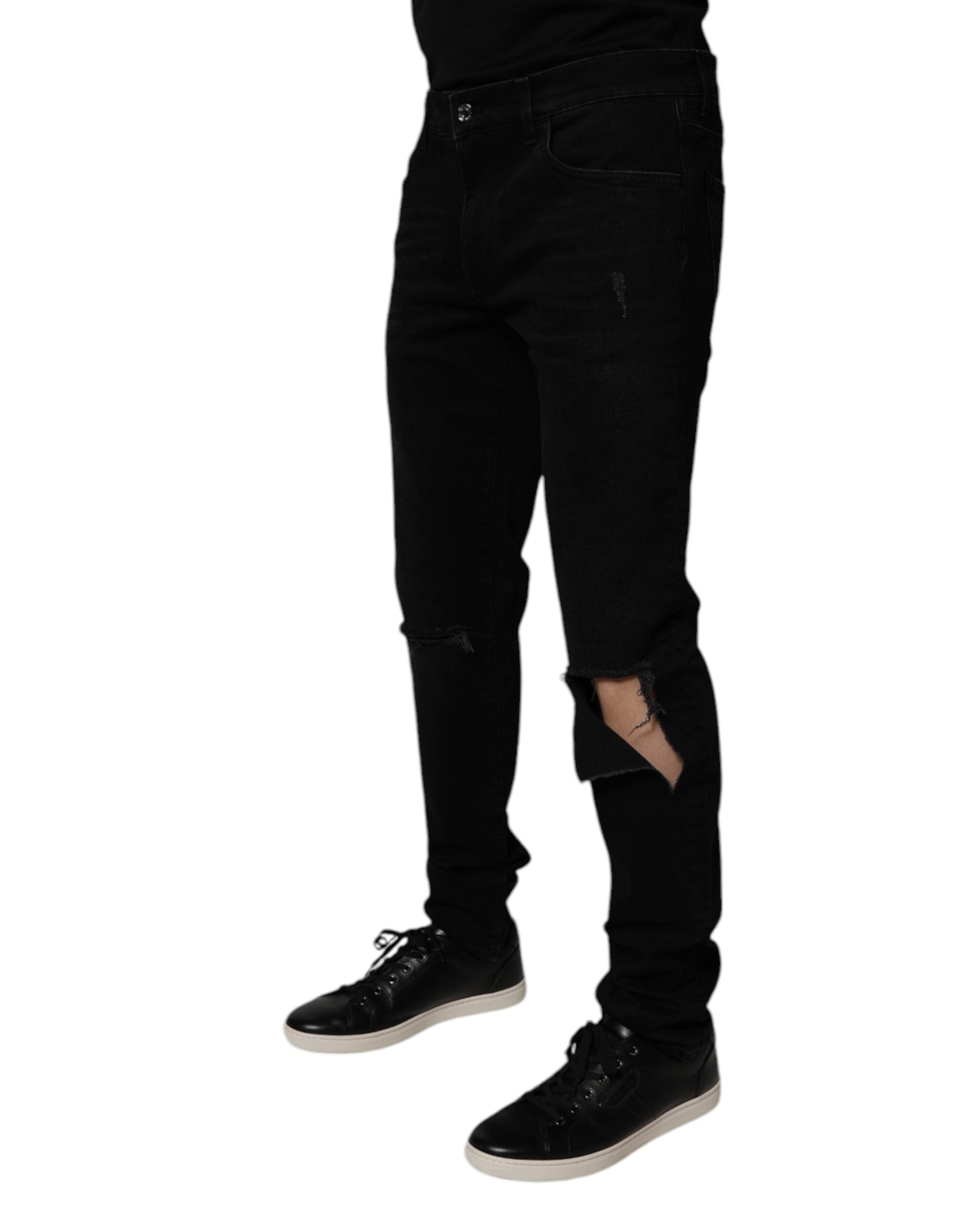 Dolce &amp; Gabbana – Schwarze, zerfetzte Skinny-Jeans aus Baumwolle für Herren