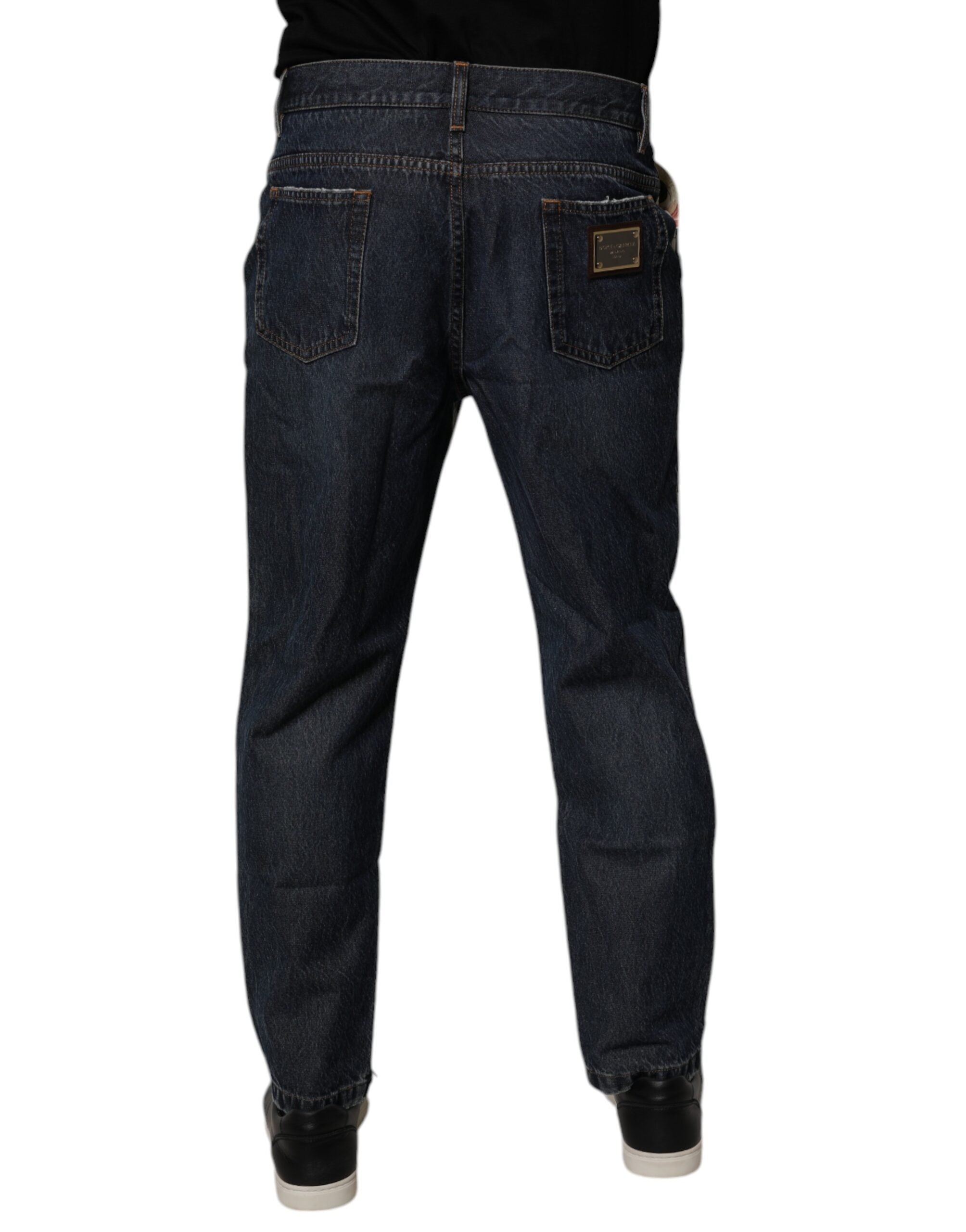 Dolce &amp; Gabbana Beige Blau Blumenmuster Baumwolle Herren Jeans