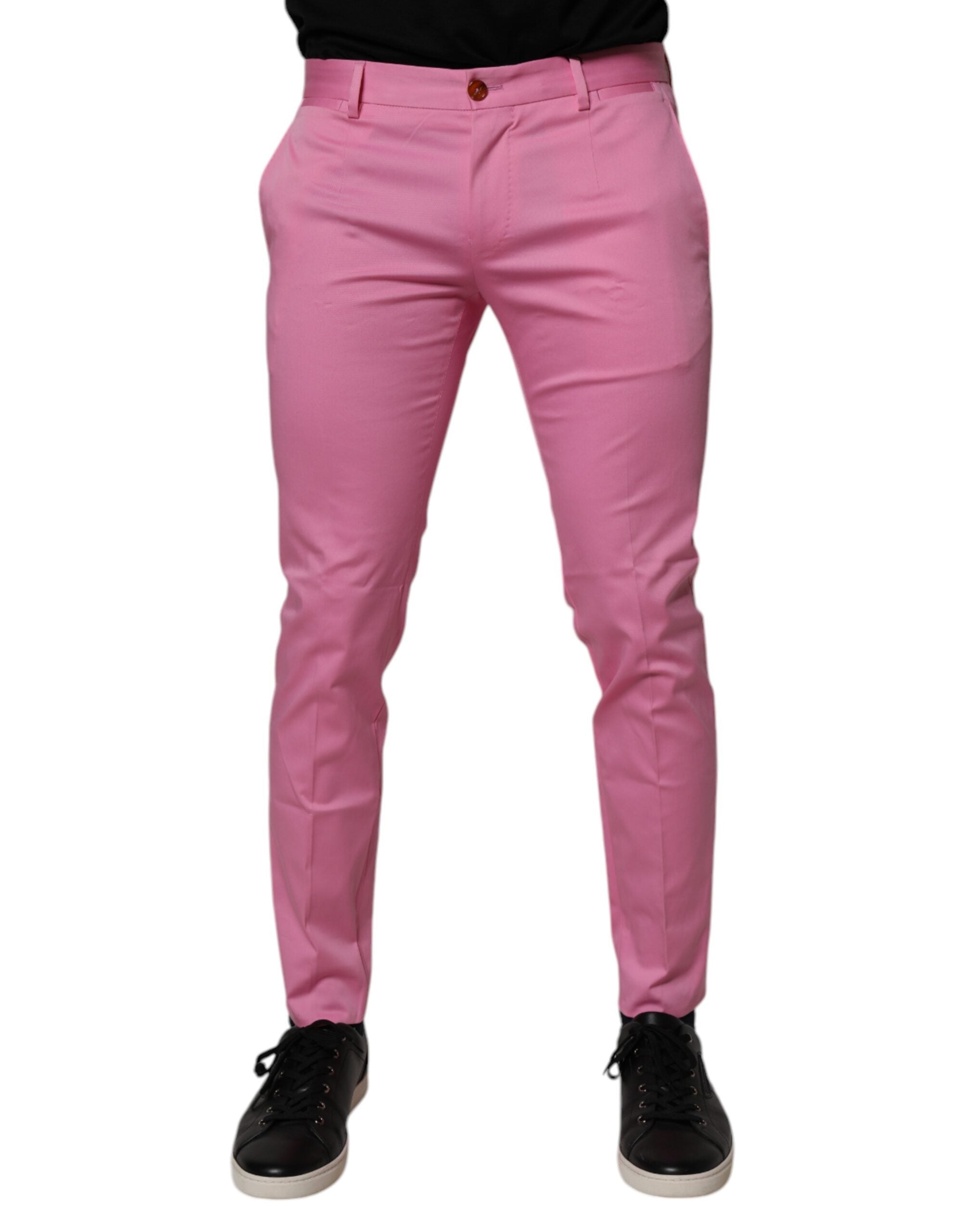Dolce &amp; Gabbana – Slim Fit – Formelle Anzughose aus rosa Baumwolle für Herren