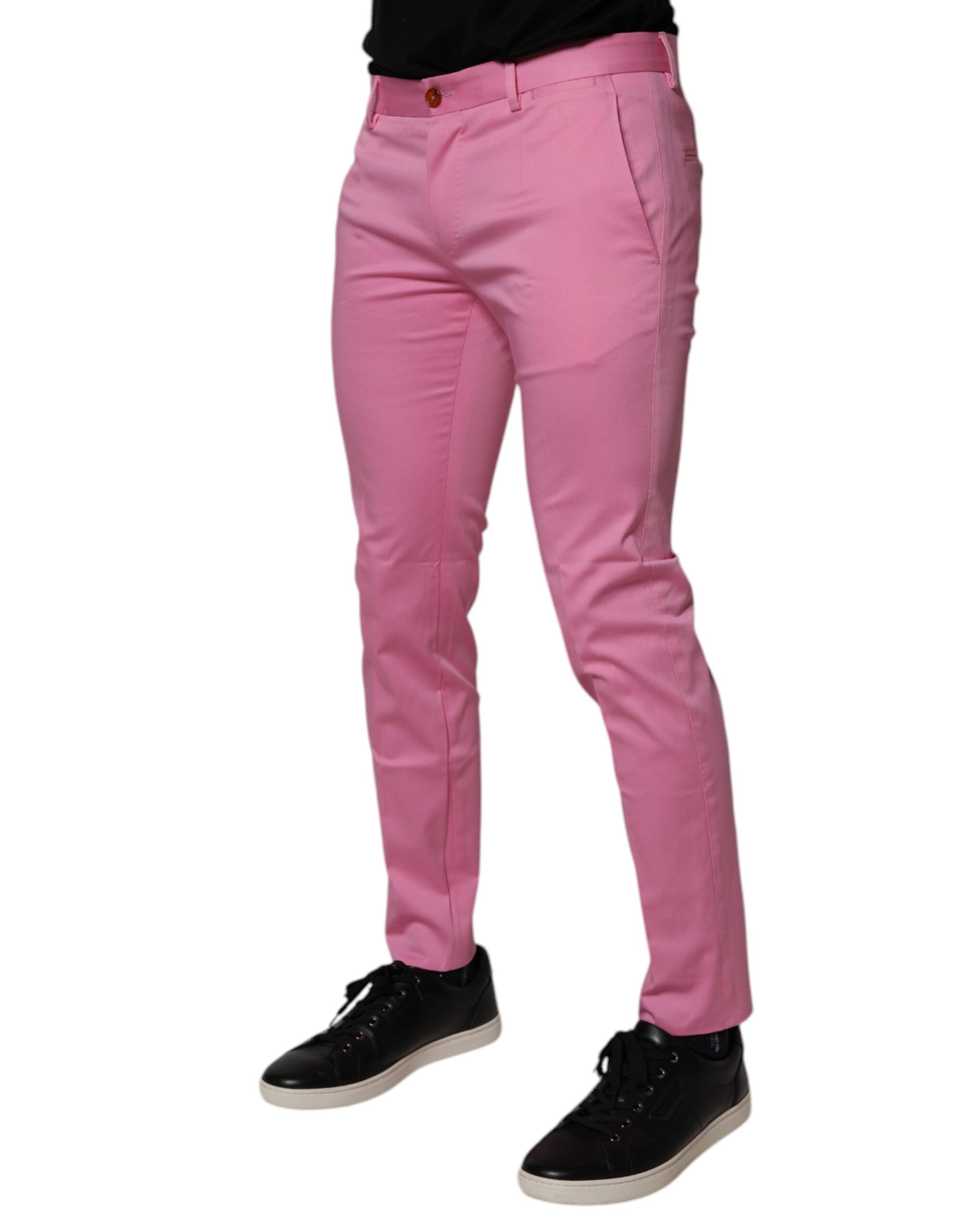 Dolce &amp; Gabbana – Slim Fit – Formelle Anzughose aus rosa Baumwolle für Herren