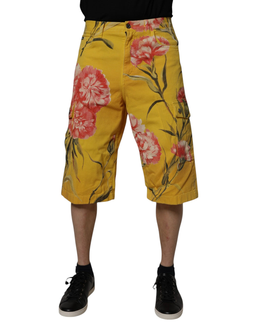 Bermuda cargo en denim jaune à fleurs Dolce &amp; Gabbana pour homme