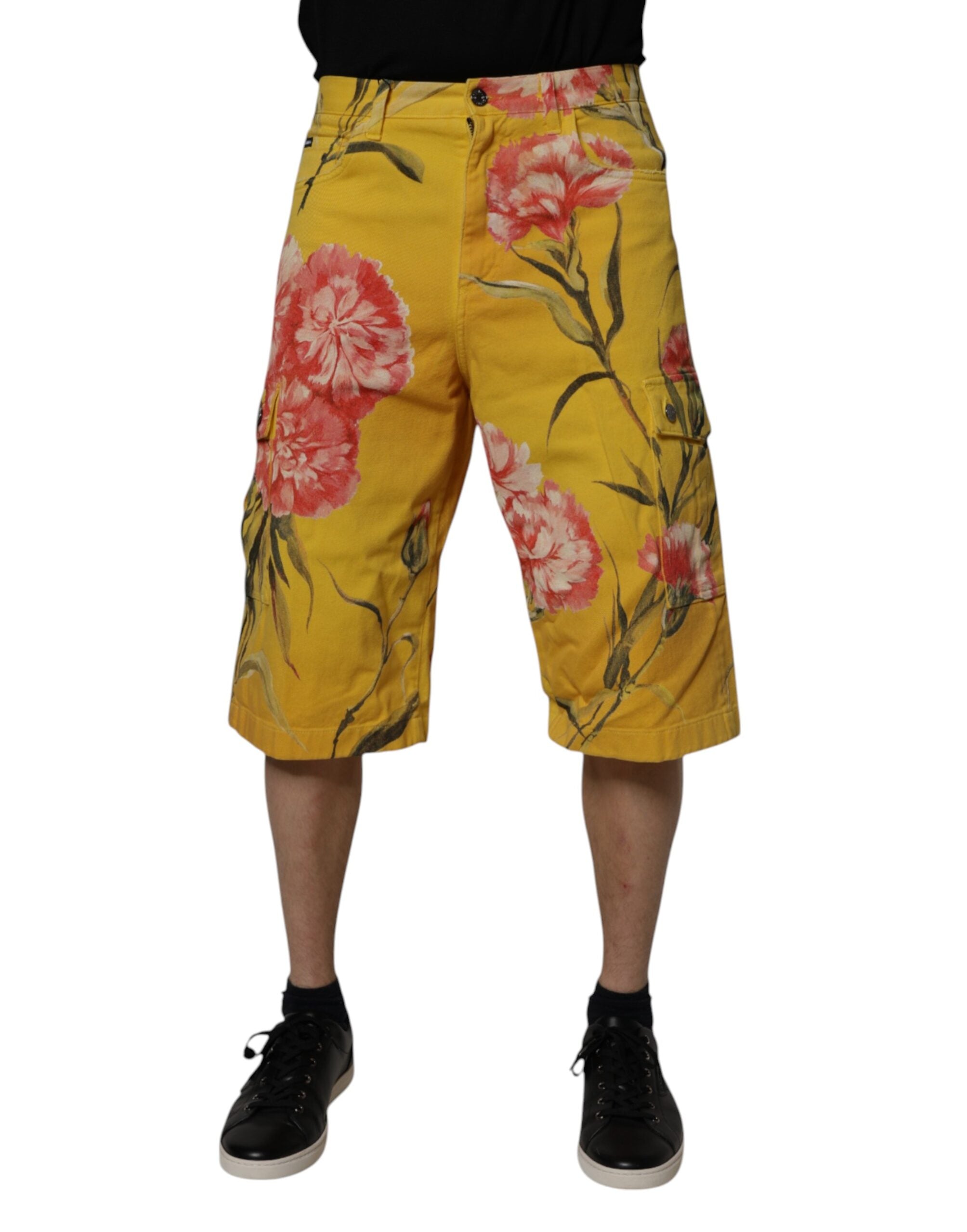 Bermuda cargo en denim jaune à fleurs Dolce &amp; Gabbana pour homme