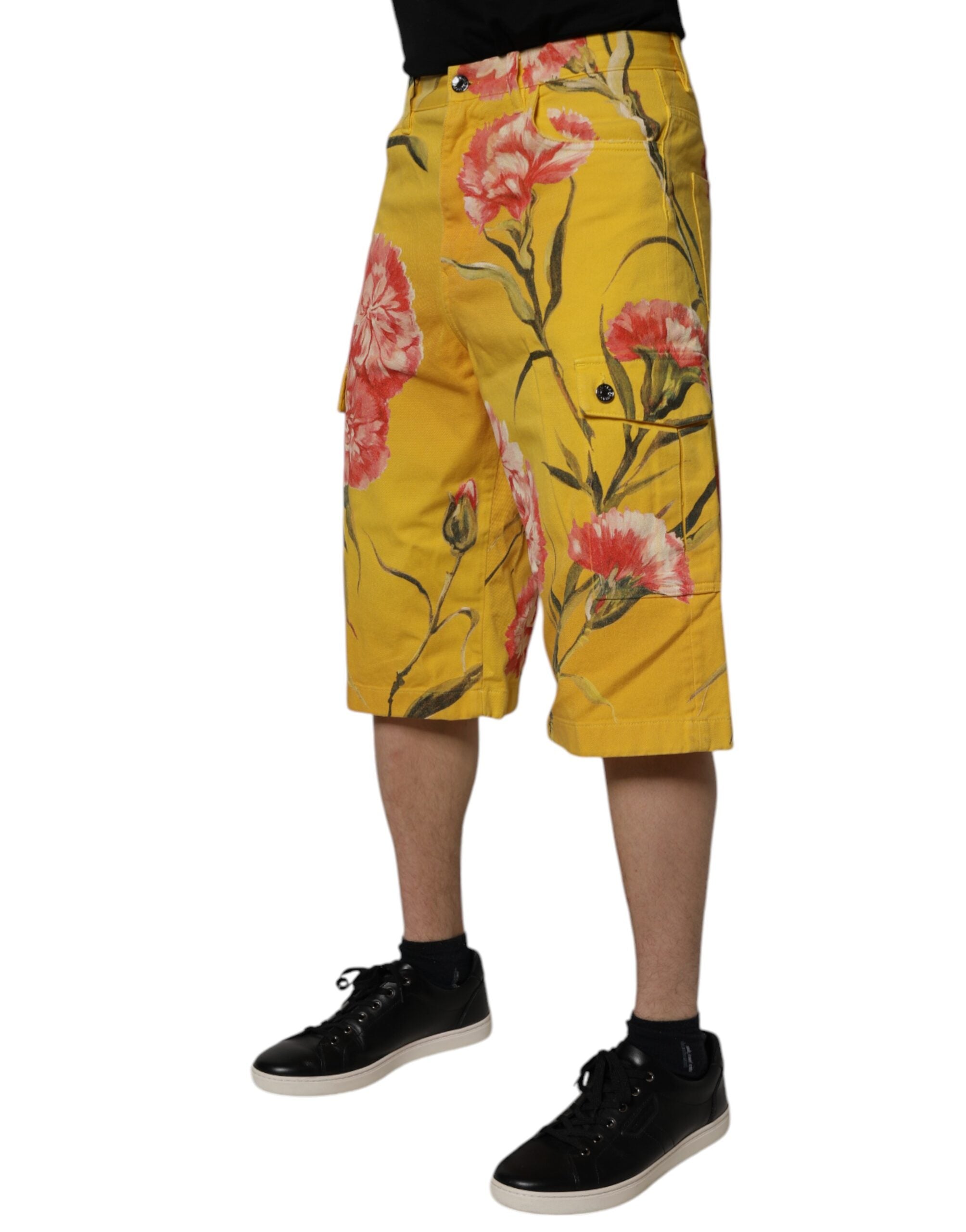Bermuda cargo en denim jaune à fleurs Dolce &amp; Gabbana pour homme