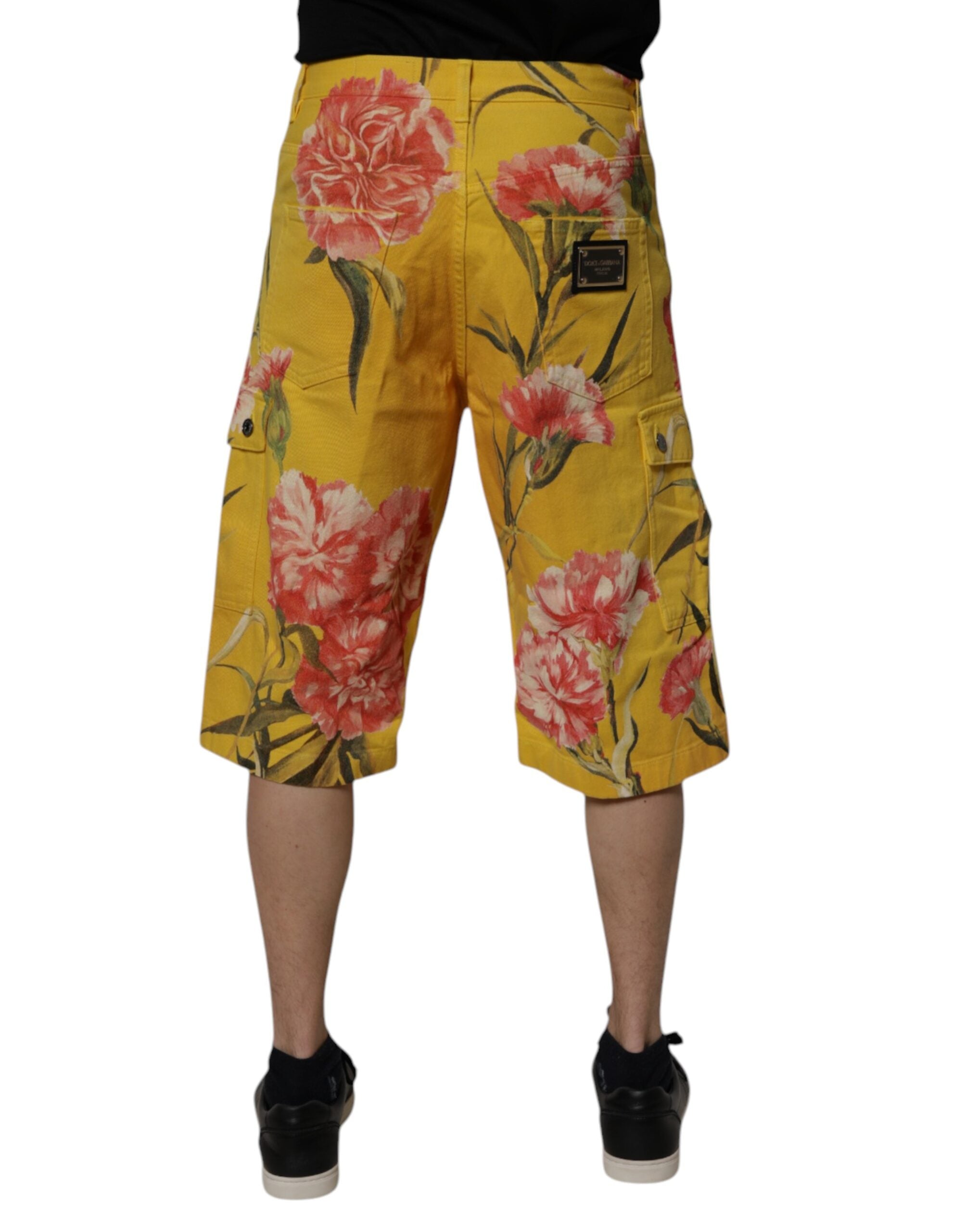 Bermuda cargo en denim jaune à fleurs Dolce &amp; Gabbana pour homme