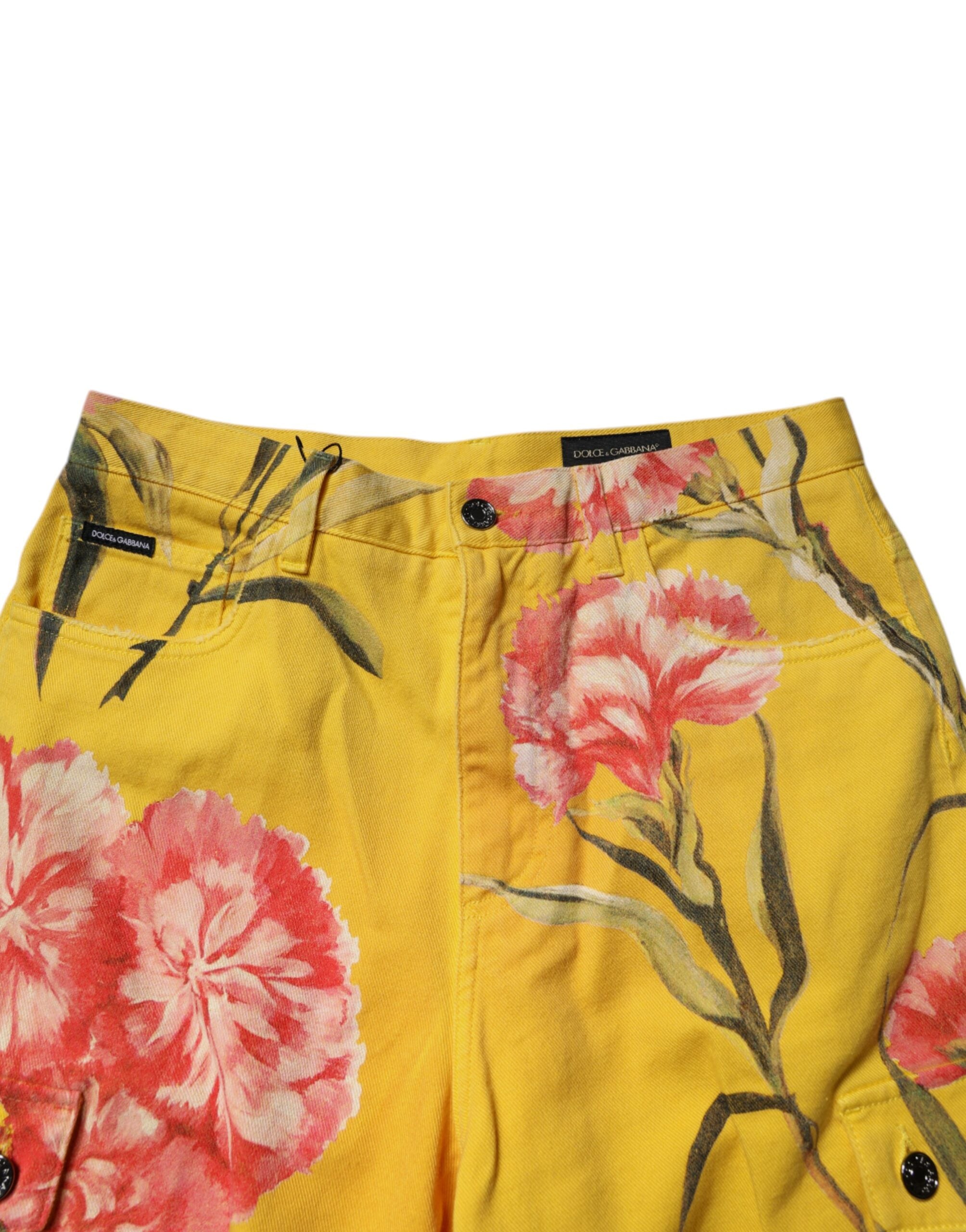 Bermuda cargo en denim jaune à fleurs Dolce &amp; Gabbana pour homme