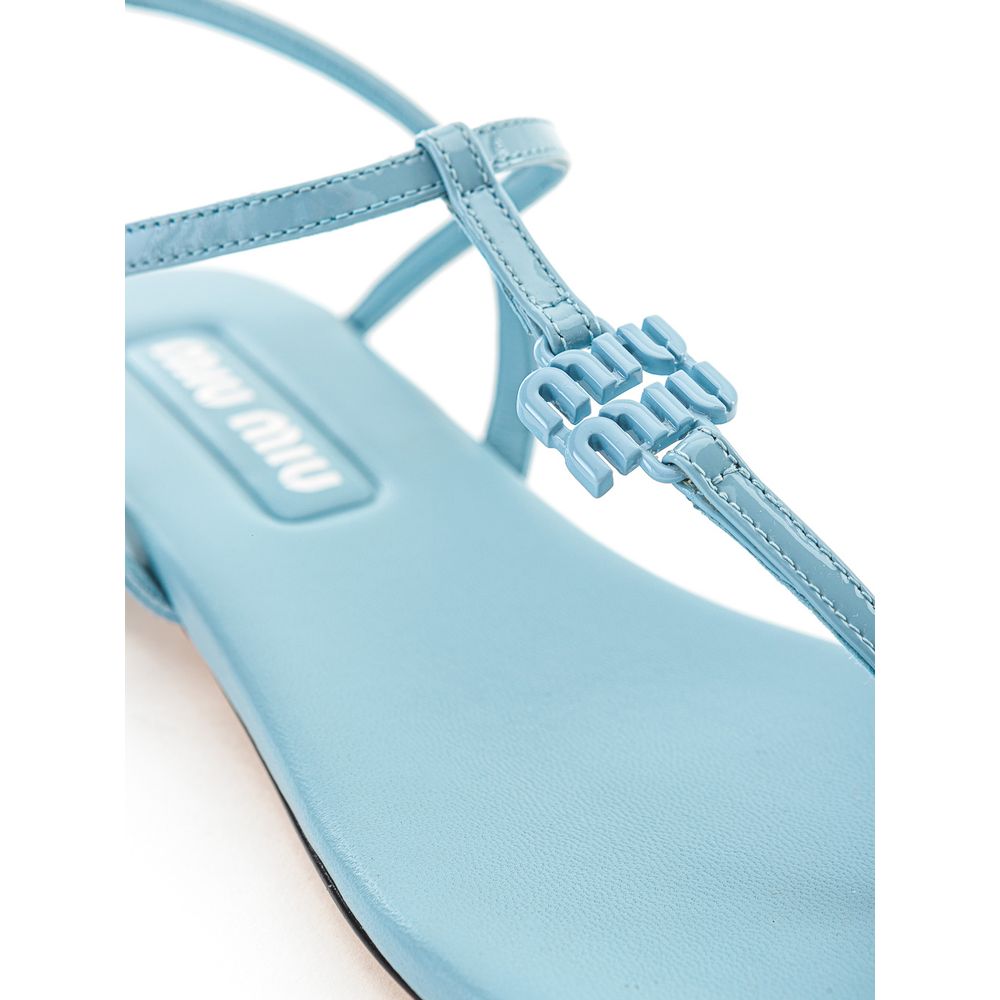 Sandale en cuir verni bleu Miu Miu