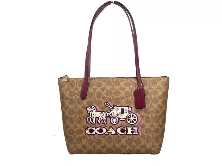 COACH Signature Canvas Fiona Zip Tote Bag Brown
