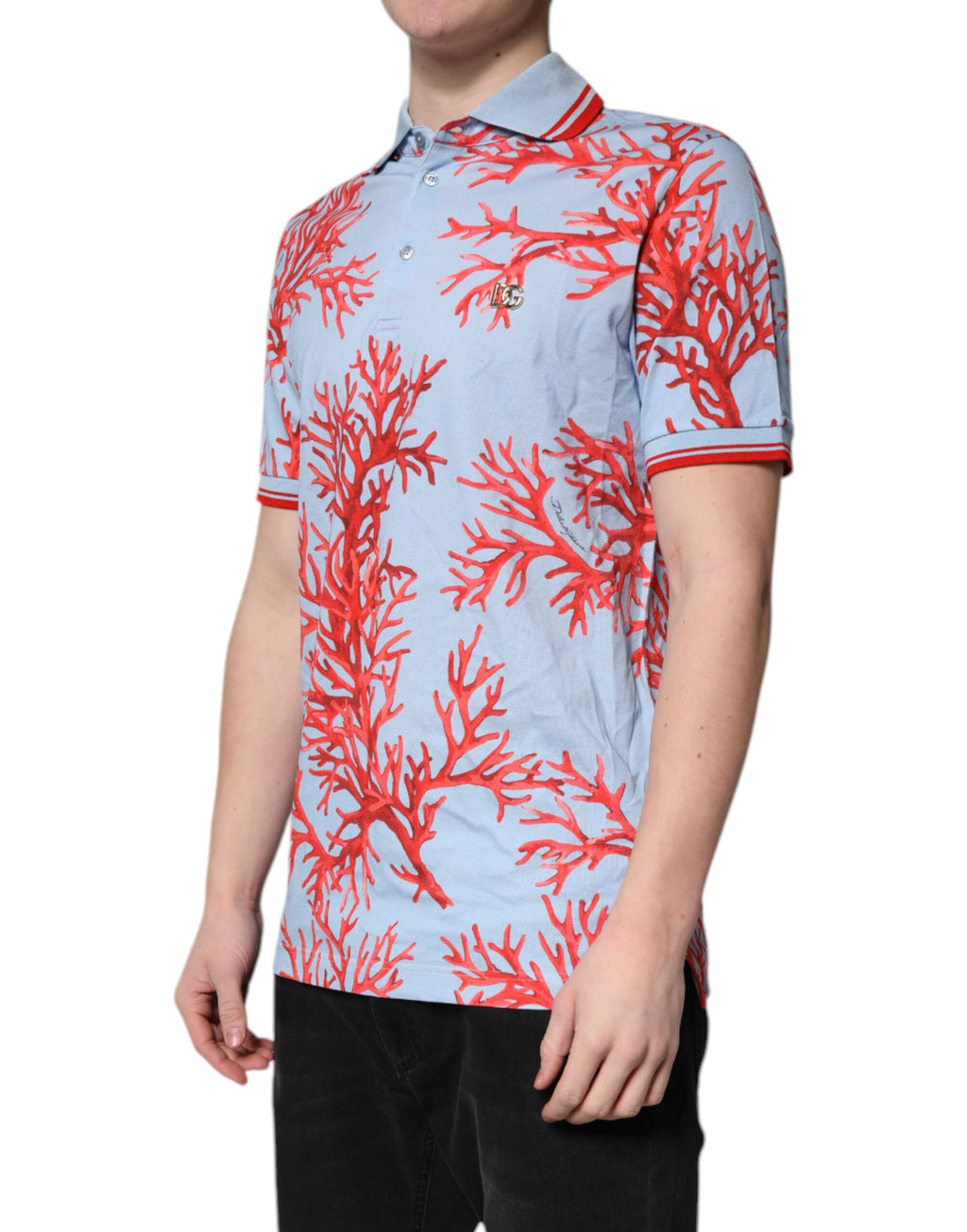 T-shirt polo en coton corail bleu clair Dolce &amp; Gabbana