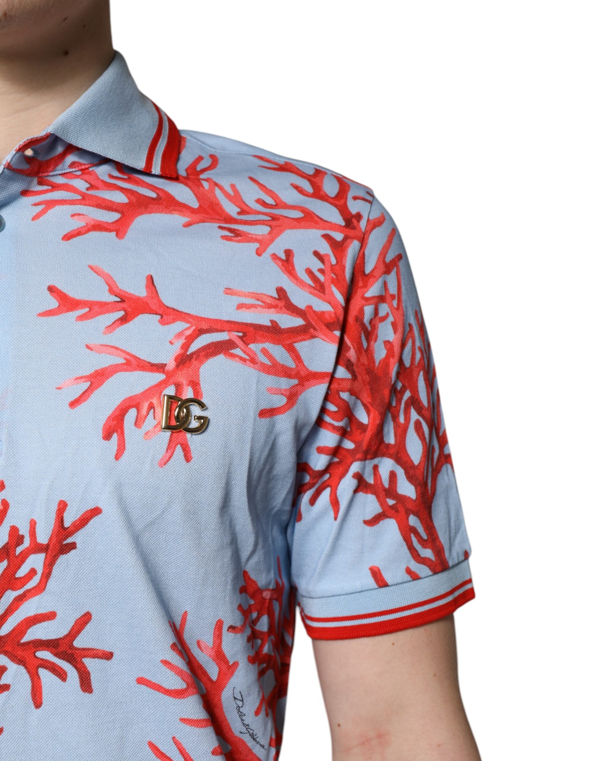 T-shirt polo en coton corail bleu clair Dolce &amp; Gabbana