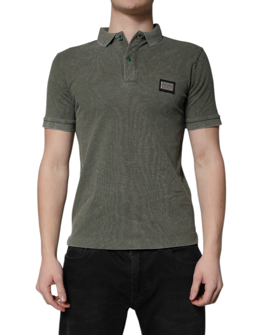 Polo en coton vert armée Dolce &amp; Gabbana avec plaque logo