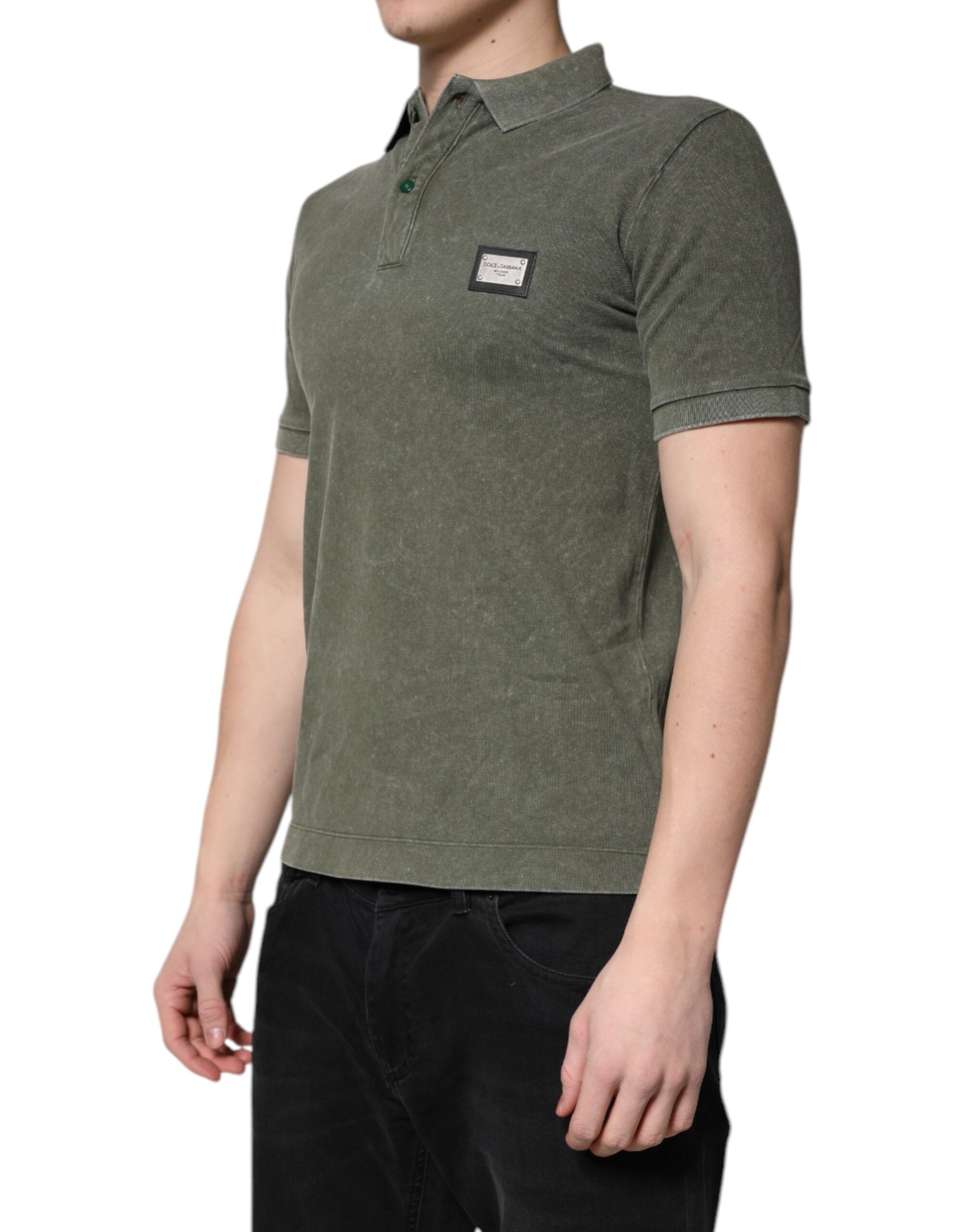 Polo en coton vert armée Dolce &amp; Gabbana avec plaque logo