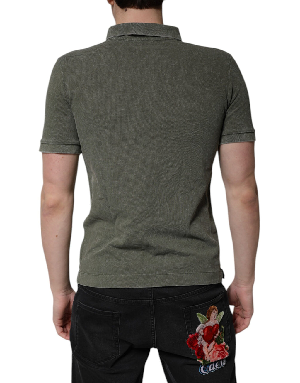 Polo en coton vert armée Dolce &amp; Gabbana avec plaque logo