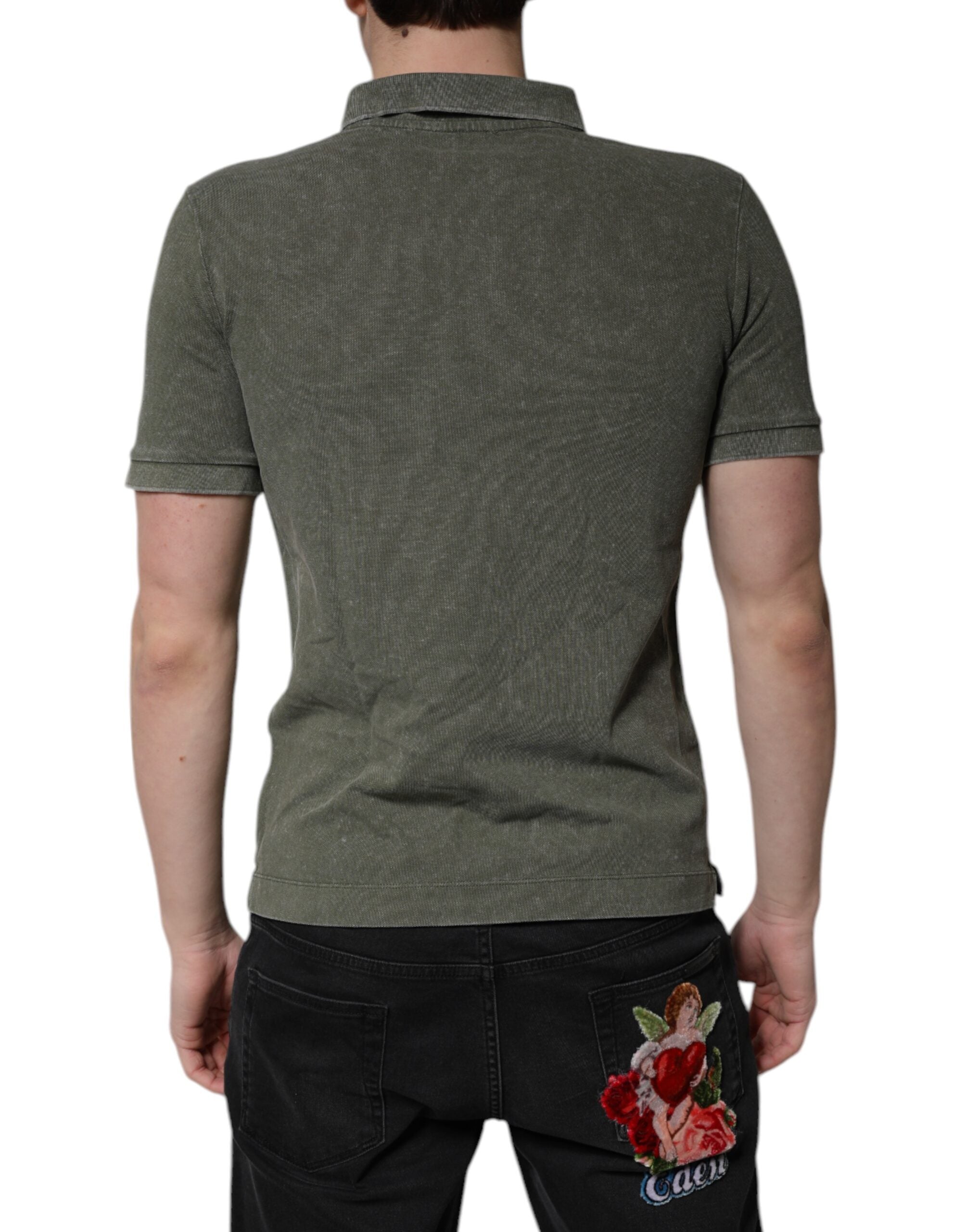 Polo en coton vert armée Dolce &amp; Gabbana avec plaque logo