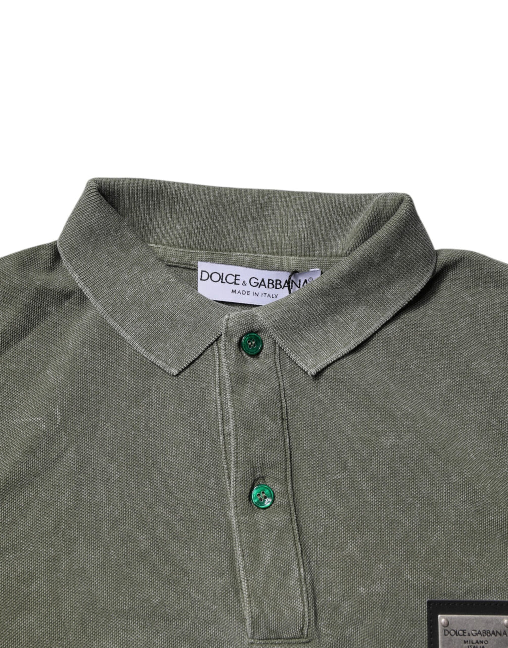 Polo en coton vert armée Dolce &amp; Gabbana avec plaque logo