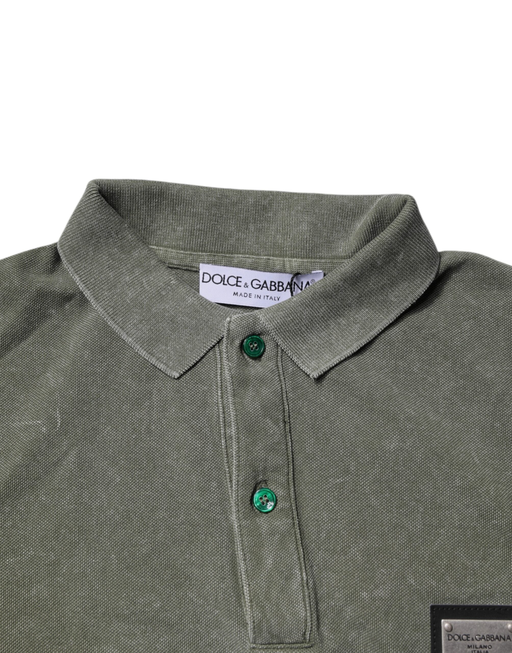 Polo en coton vert armée Dolce &amp; Gabbana avec plaque logo