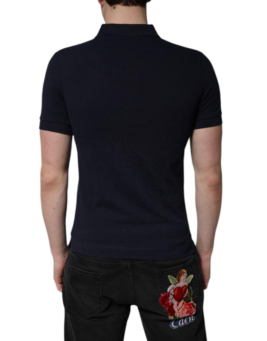 Polo Dolce &amp; Gabbana en coton bleu foncé à col couronne
