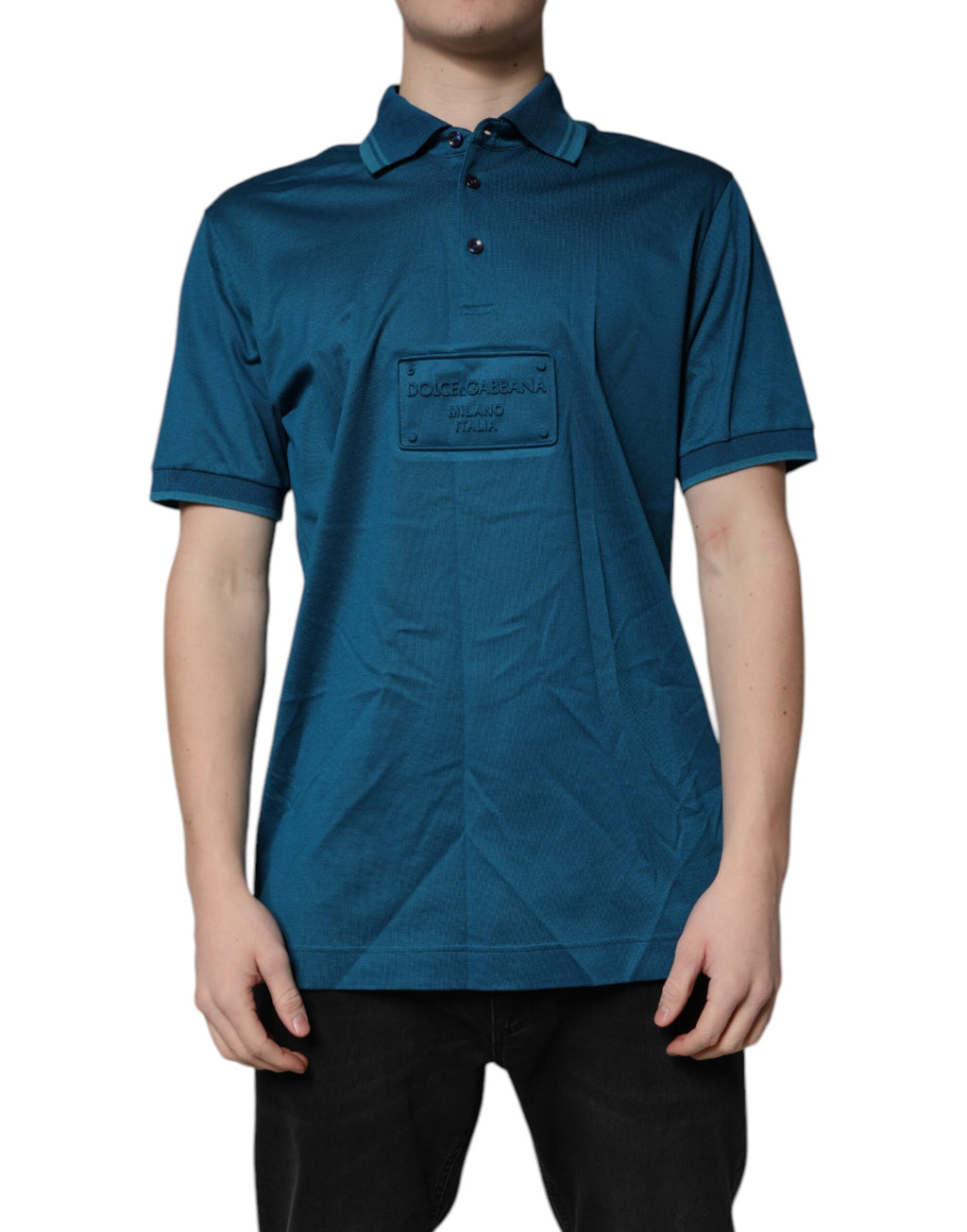 Polo Dolce &amp; Gabbana en coton bleu avec logo pour homme