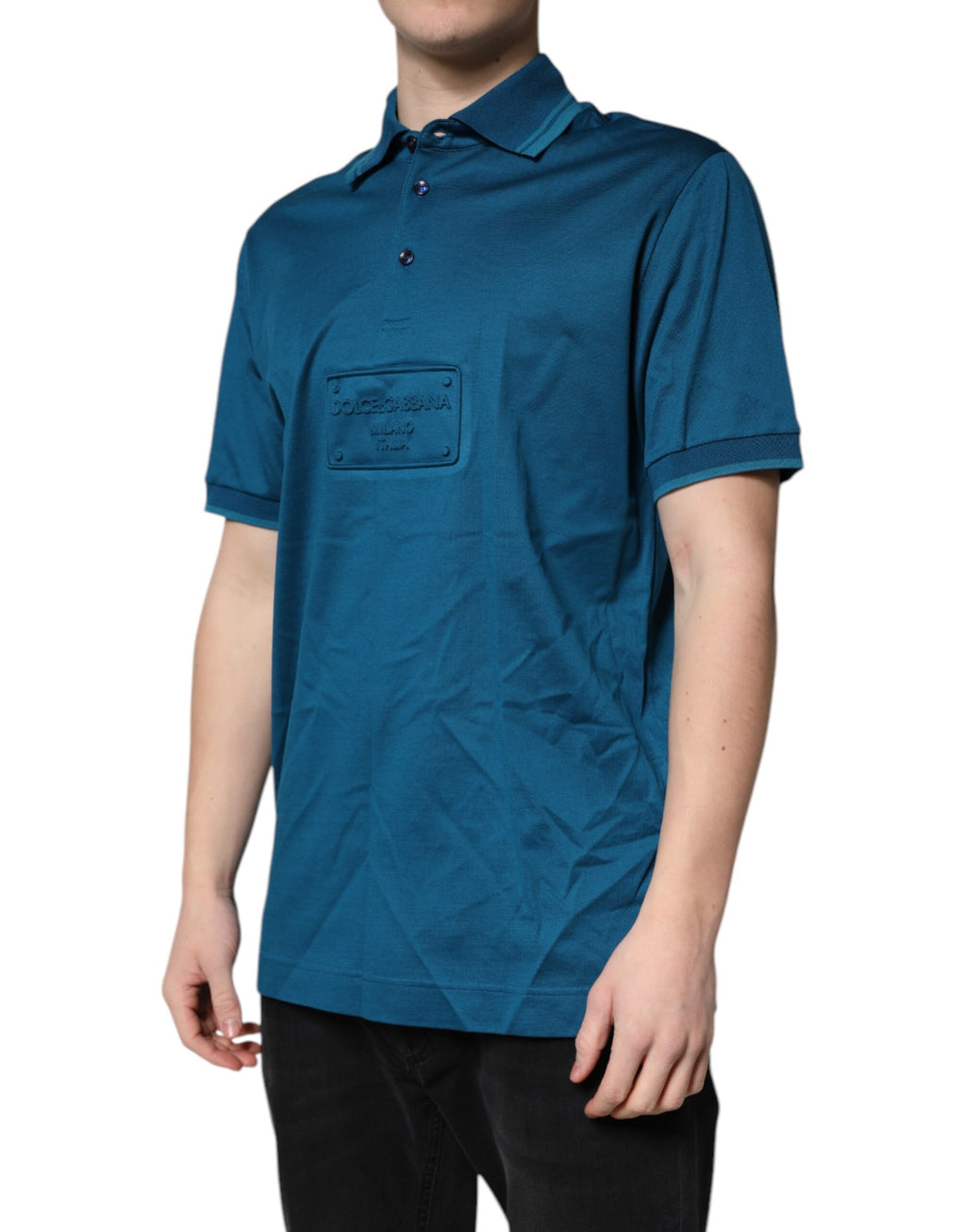 Polo Dolce &amp; Gabbana en coton bleu avec logo pour homme