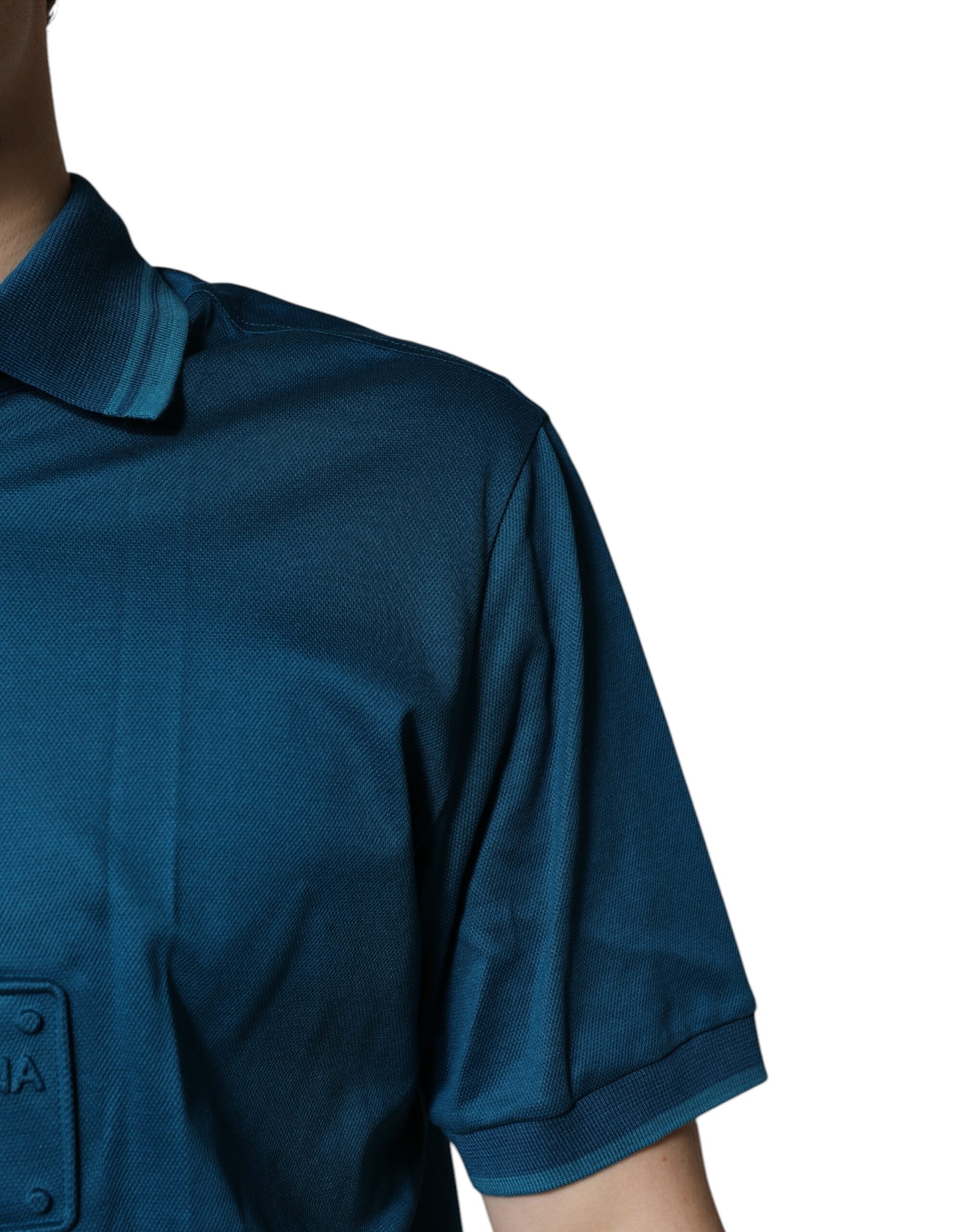 Polo Dolce &amp; Gabbana en coton bleu avec logo pour homme