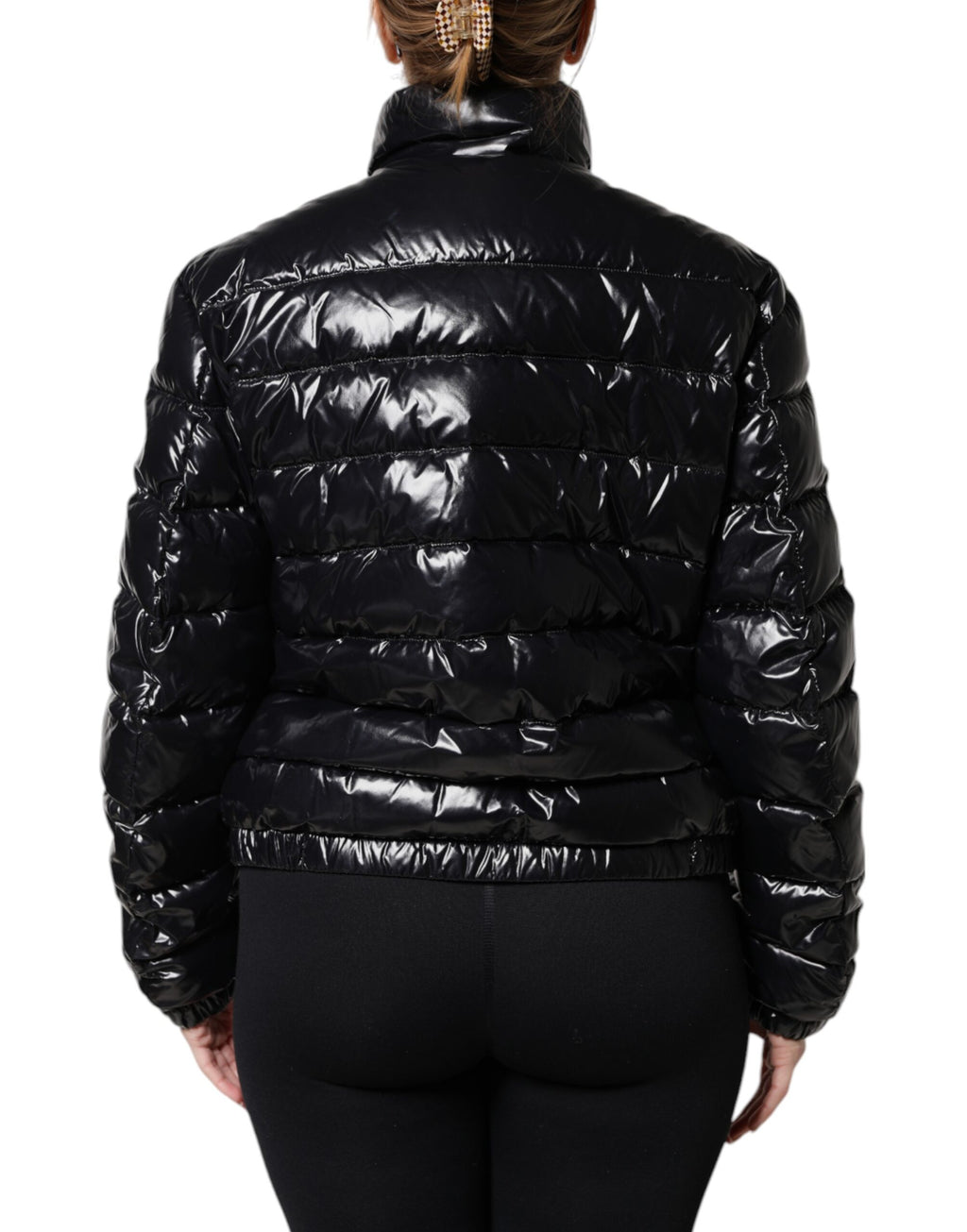 Dolce &amp; Gabbana – Pufferjacke mit durchgehendem Reißverschluss und schwarzem Logo-Schild