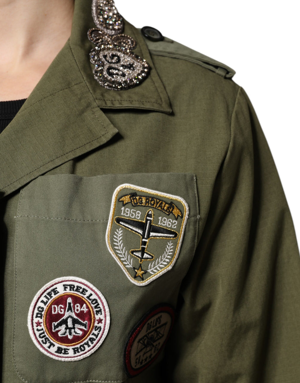 Dolce &amp; Gabbana – Militärgrüne, verzierte Manteljacke „Queen“