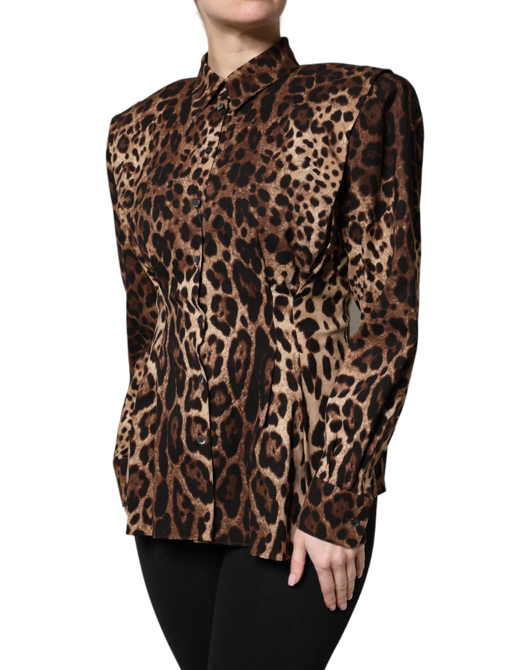Dolce &amp; Gabbana – Braune Seidenmanteljacke mit Leopardenmuster und Knöpfen