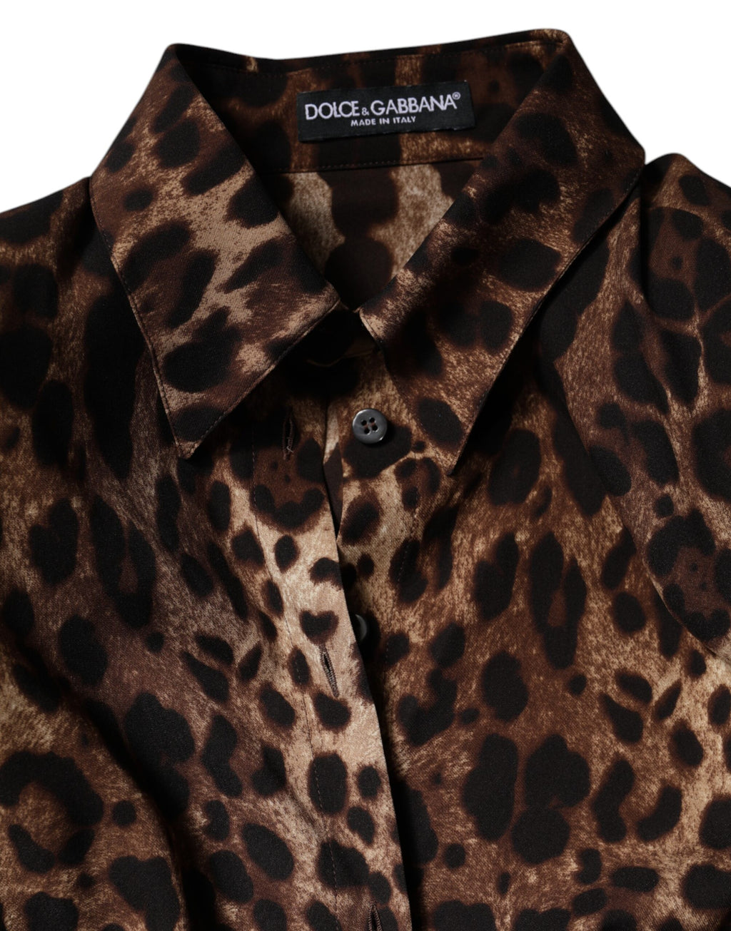 Dolce &amp; Gabbana – Braune Seidenmanteljacke mit Leopardenmuster und Knöpfen
