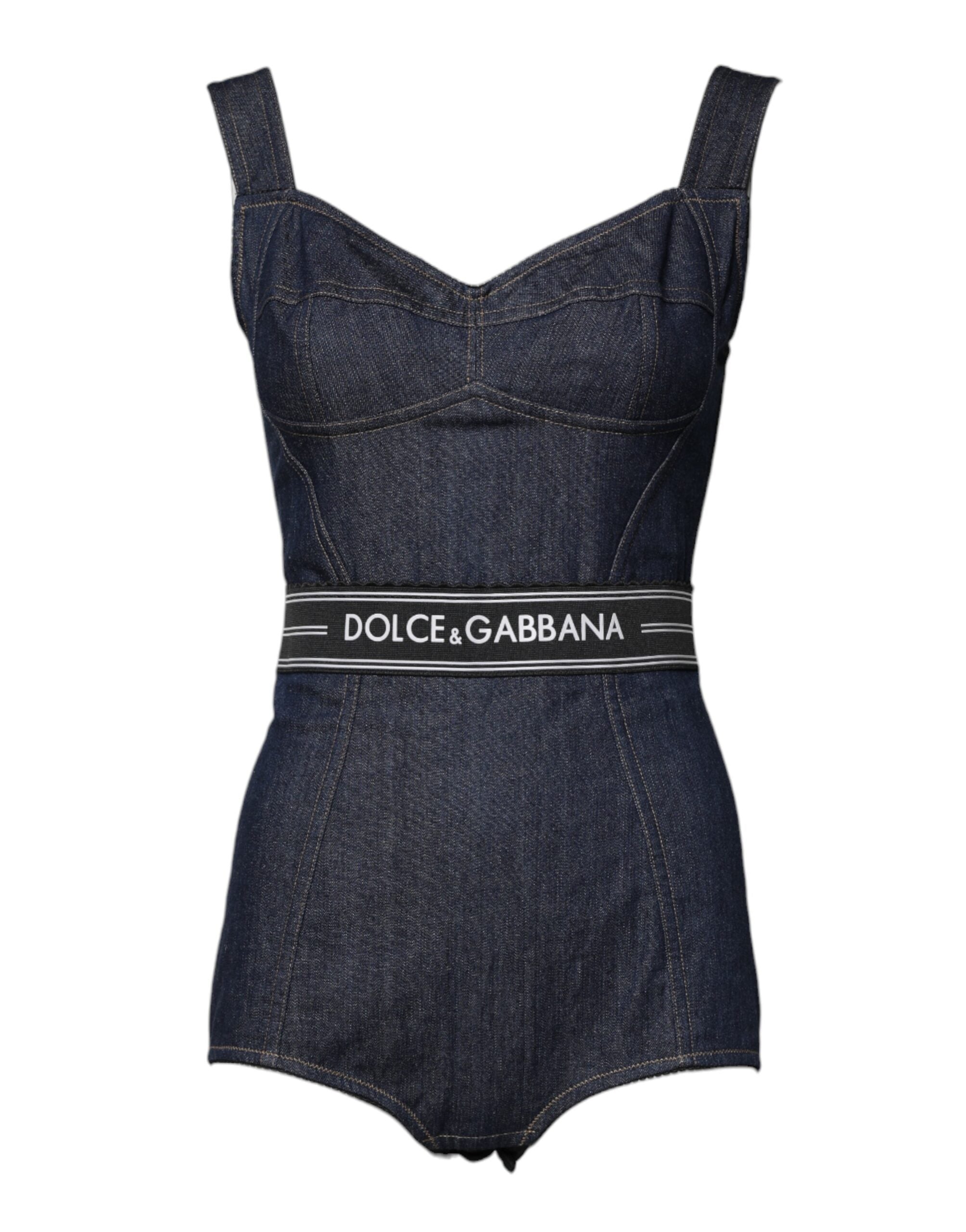 Body moulant sans manches en denim bleu en coton stretch Dolce &amp; Gabbana