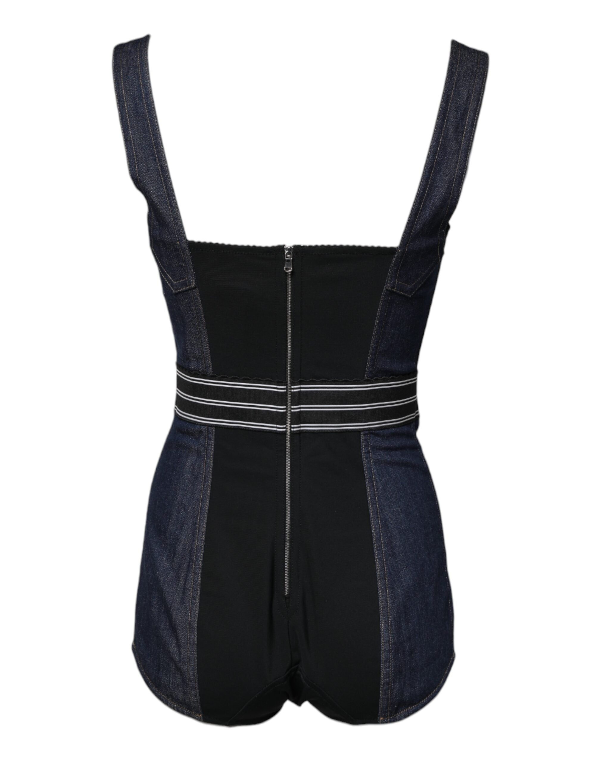 Body moulant sans manches en denim bleu en coton stretch Dolce &amp; Gabbana