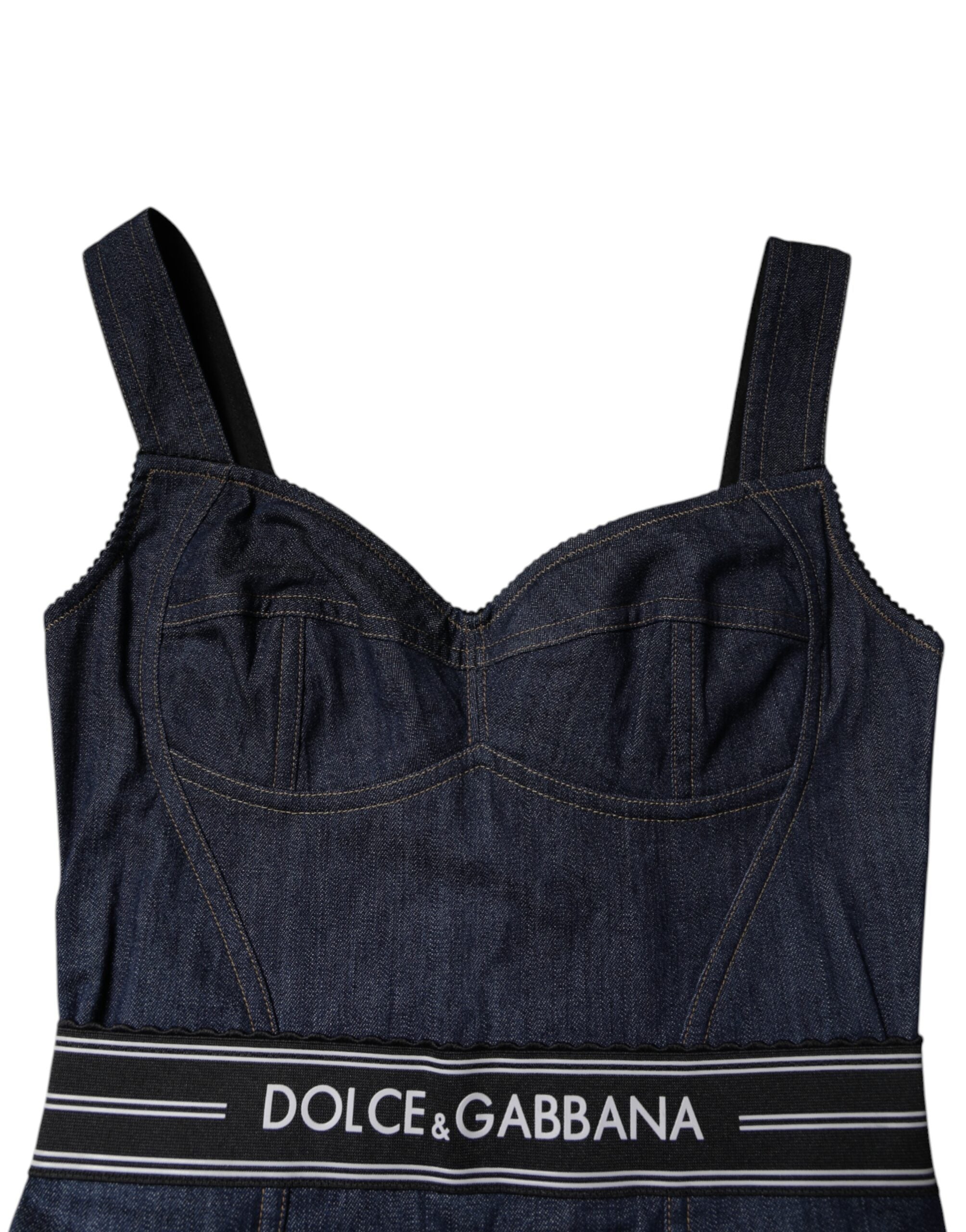 Body moulant sans manches en denim bleu en coton stretch Dolce &amp; Gabbana