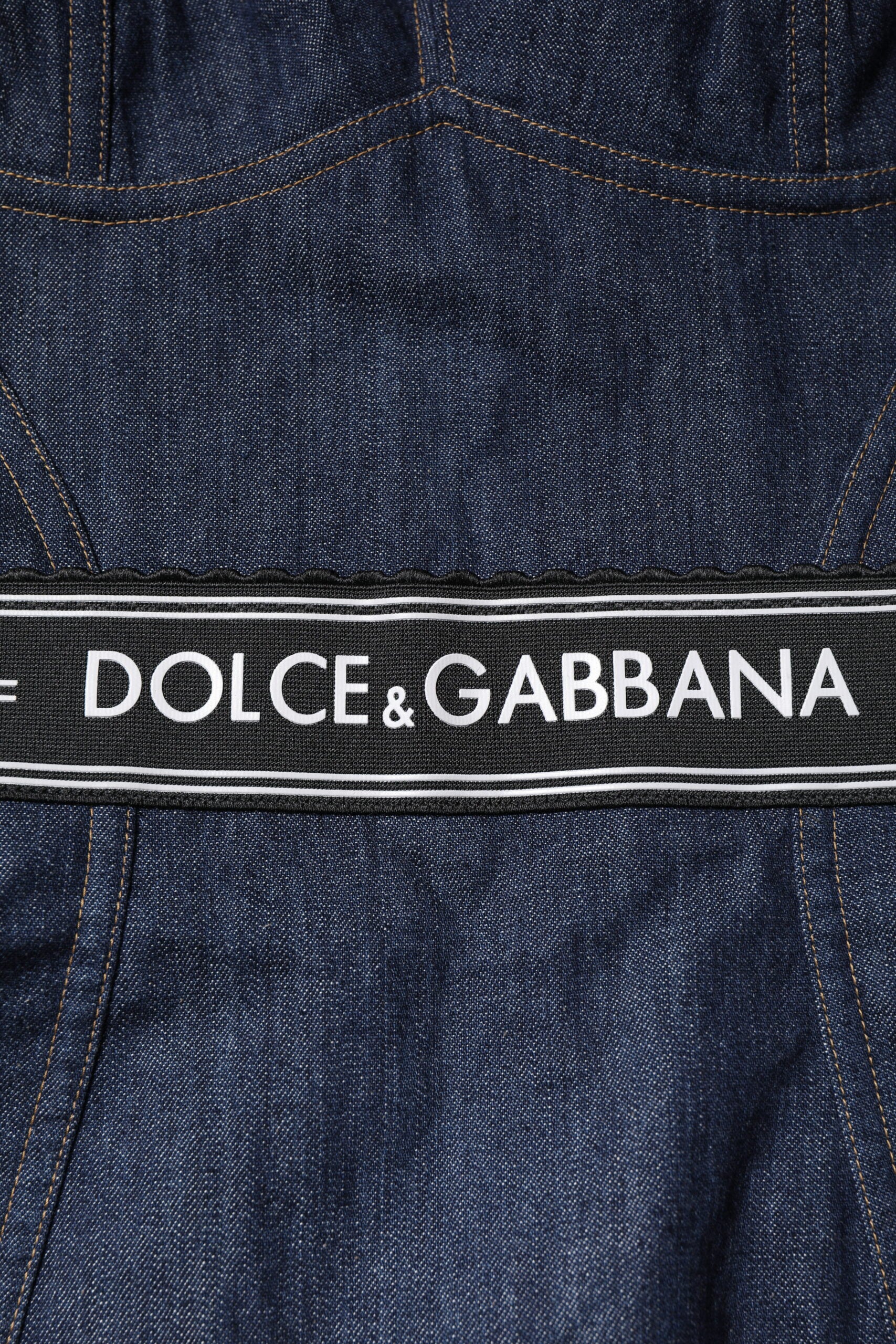 Body moulant sans manches en denim bleu en coton stretch Dolce &amp; Gabbana