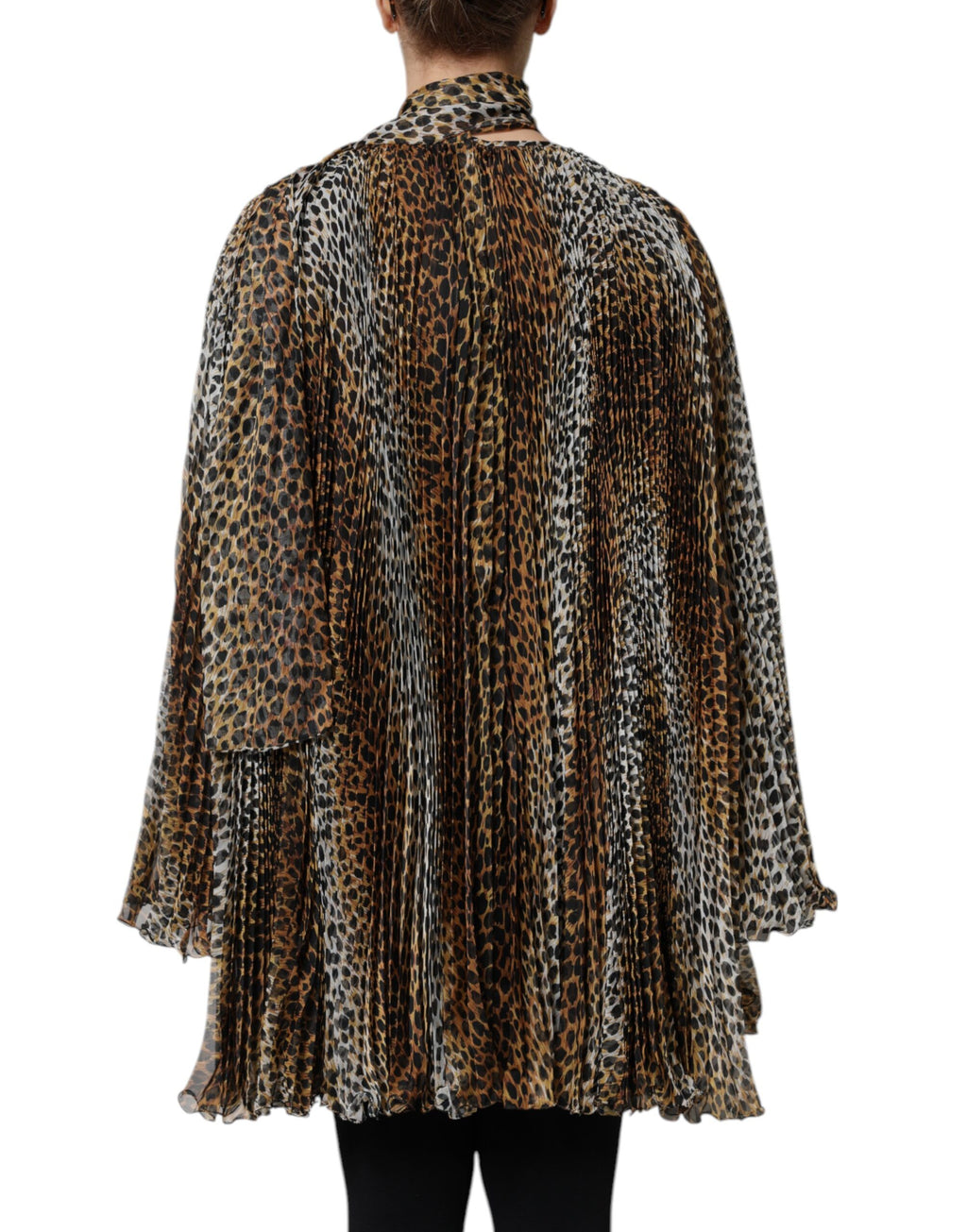 Robe en mousseline à col foulard et imprimé léopard marron Dolce &amp; Gabbana