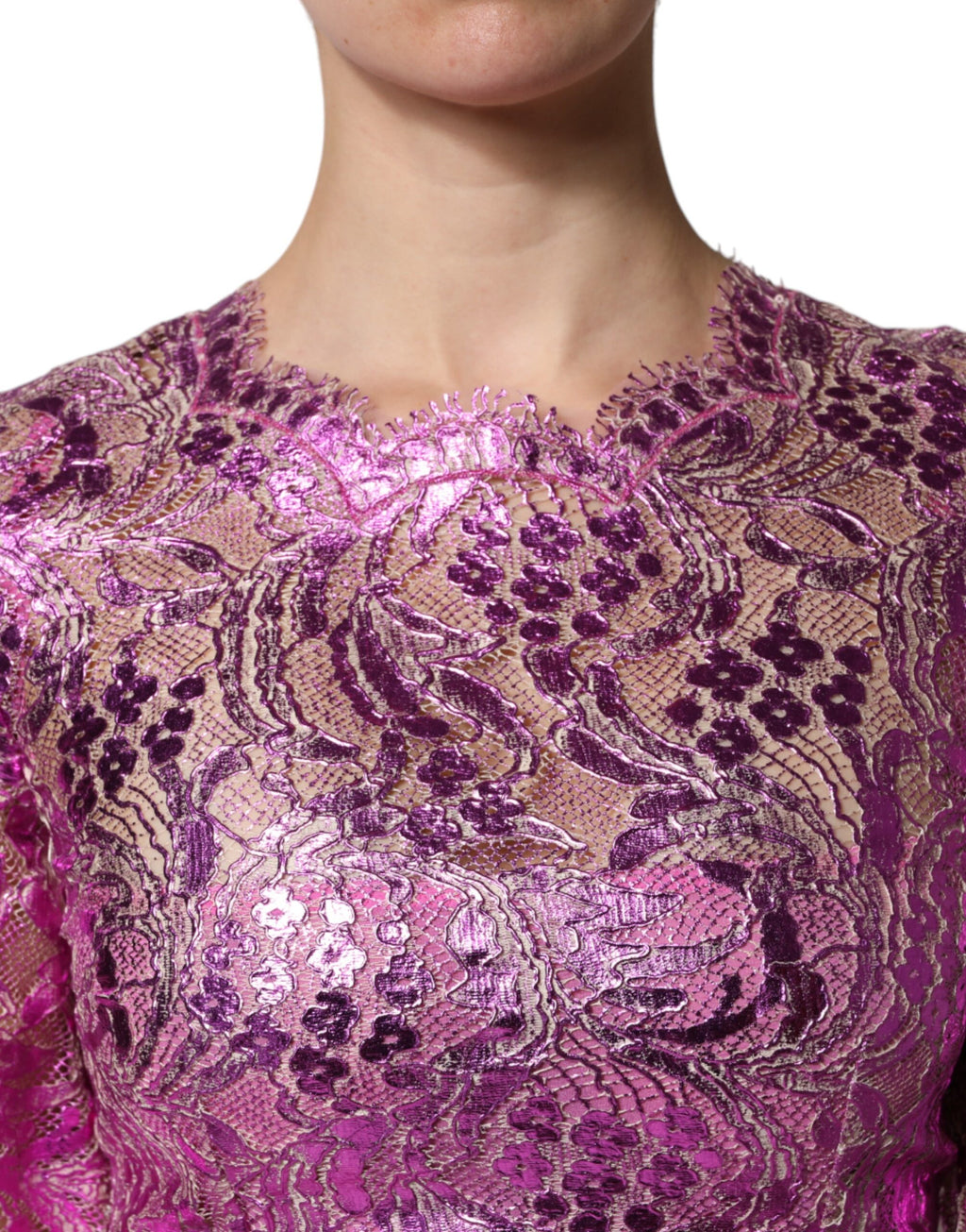 Mini-robe fourreau fleurie fuchsia métallisée Dolce &amp; Gabbana