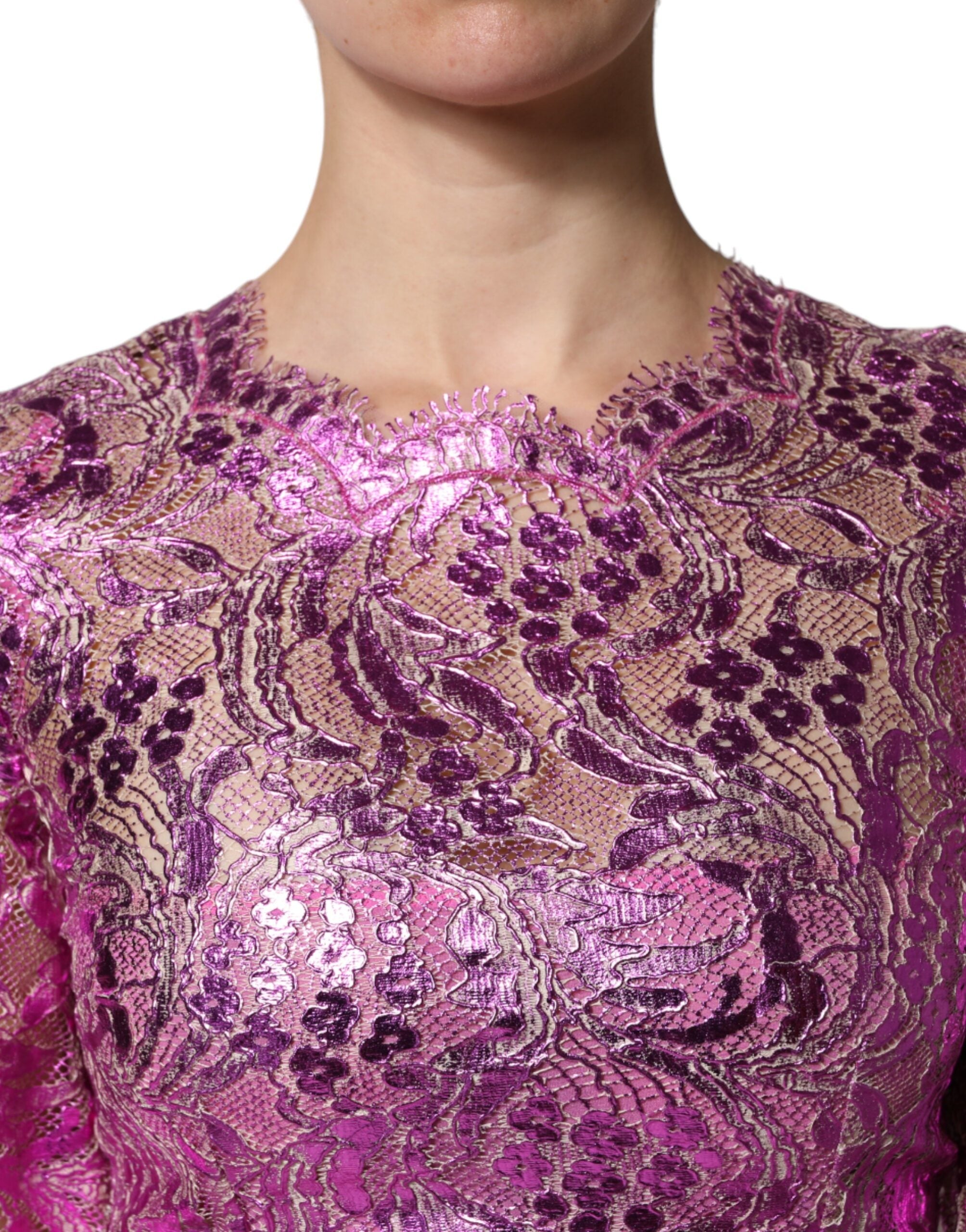 Mini-robe fourreau fleurie fuchsia métallisée Dolce &amp; Gabbana